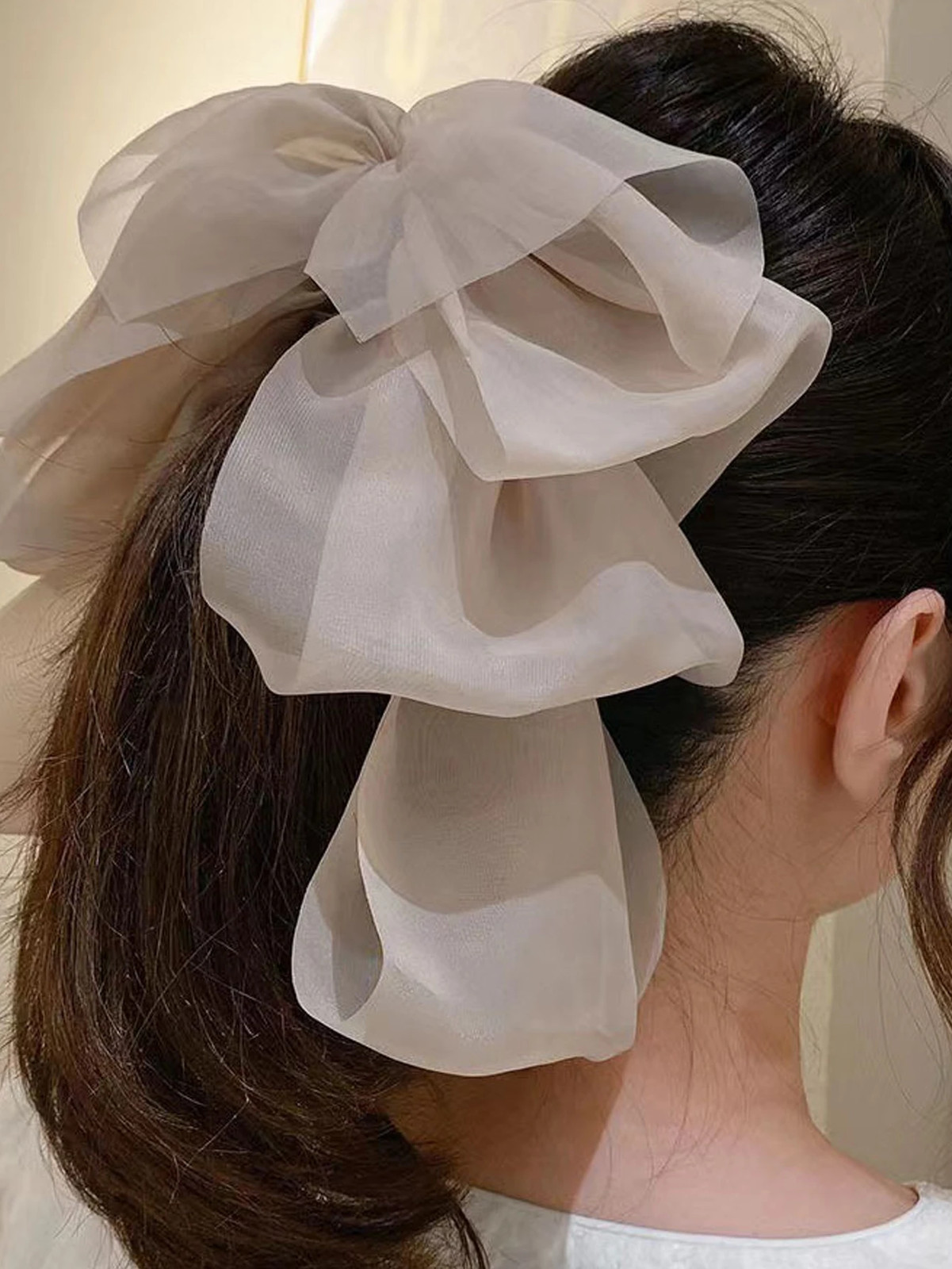 1Pcs Fashion Solid Chiffon Mesh Bow Ribbon Banana Hair Clips For Women Girls