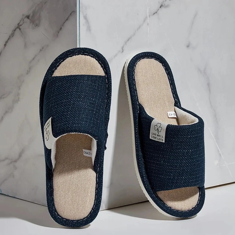 Men’s & Women’s Linen Slippers Open Toe Breathable Indoor Shoes Summer Home