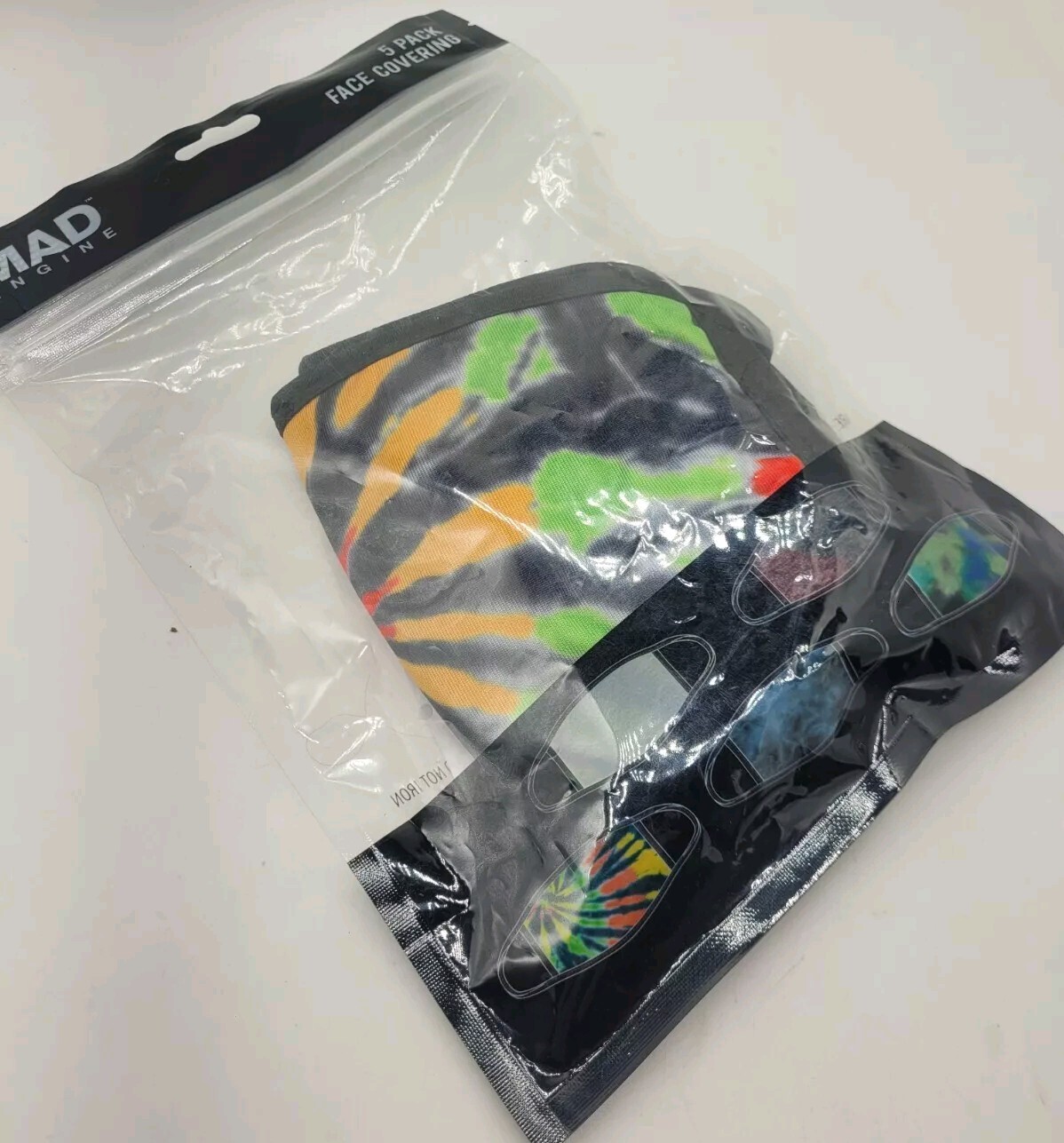 5-Pack Dark Tie Dye Polyester Face Masks Coverings By MAD Engine