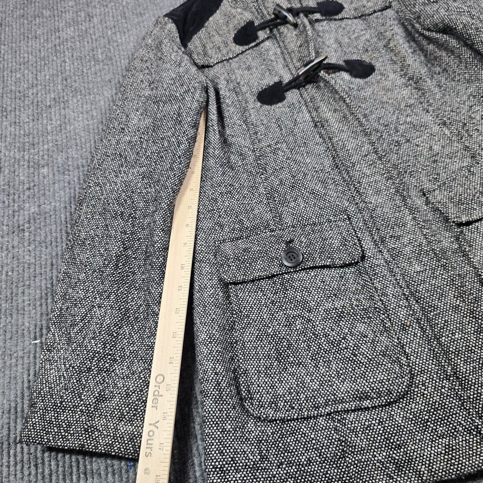 PrAna Coat Womens Small Gray Tweed Hooded Toggle Parka Lined Insulated Pockets