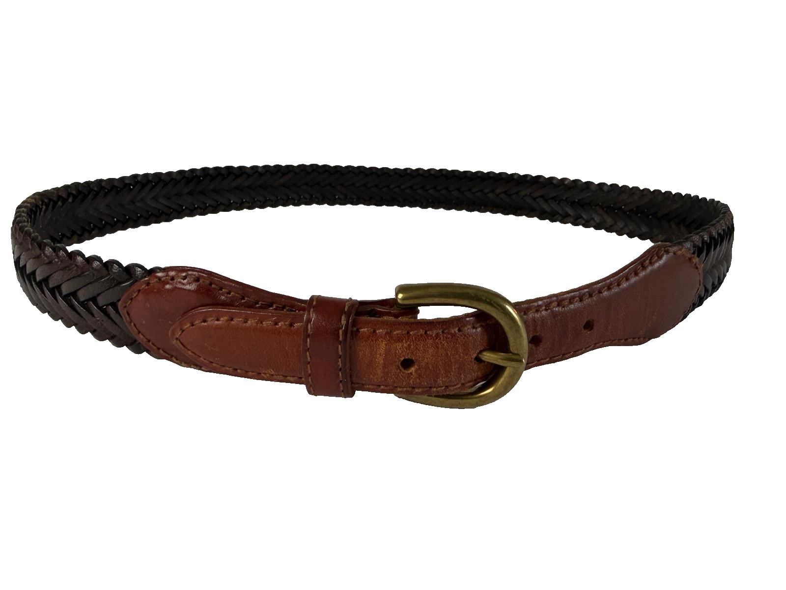 Genuine Leather Woven Belt Brown Women’s Boho Western Rustic Style VTG Style