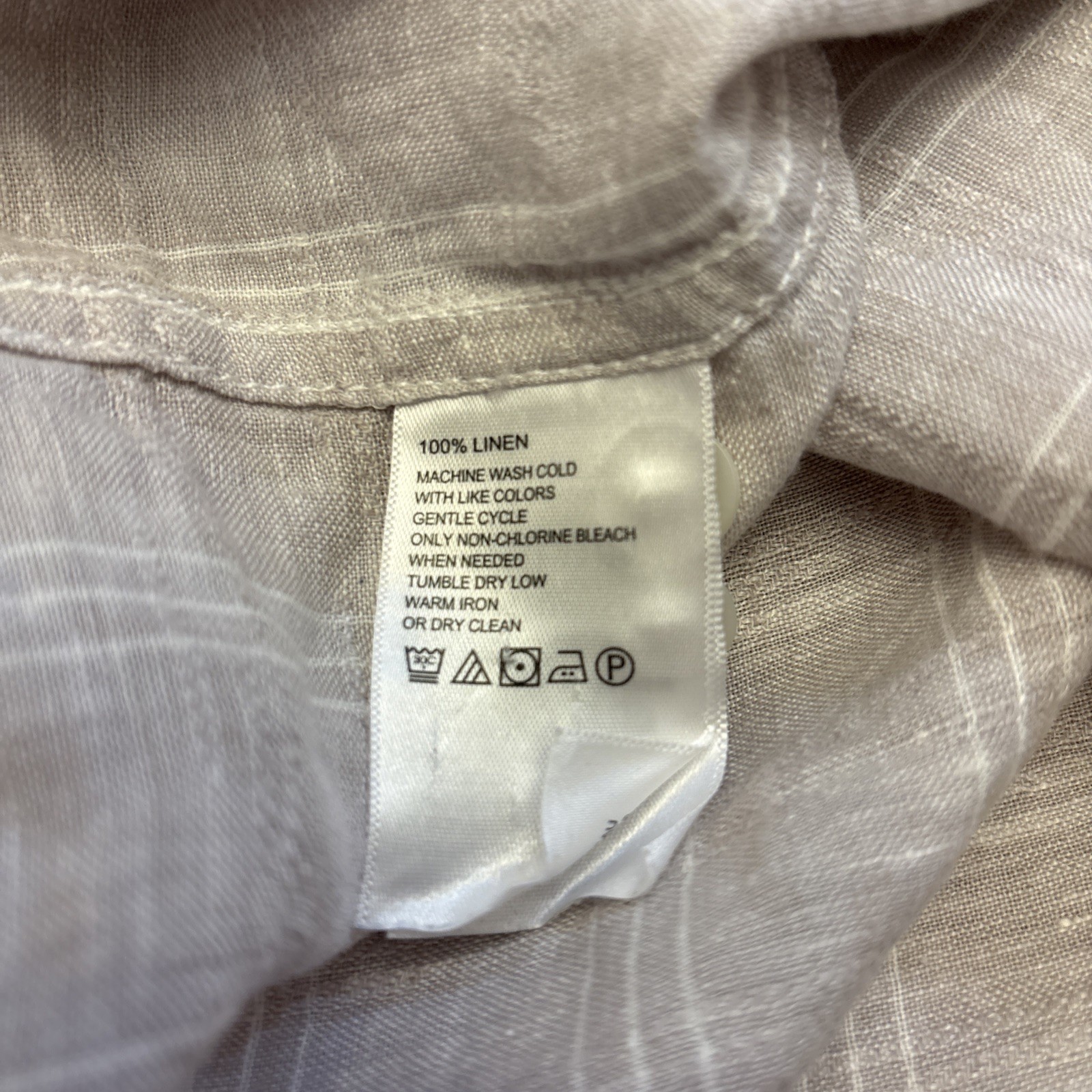 Tommy Bahama Linen Button-Up Long Sleeve Shirt Men’s L Plaid Beige & White