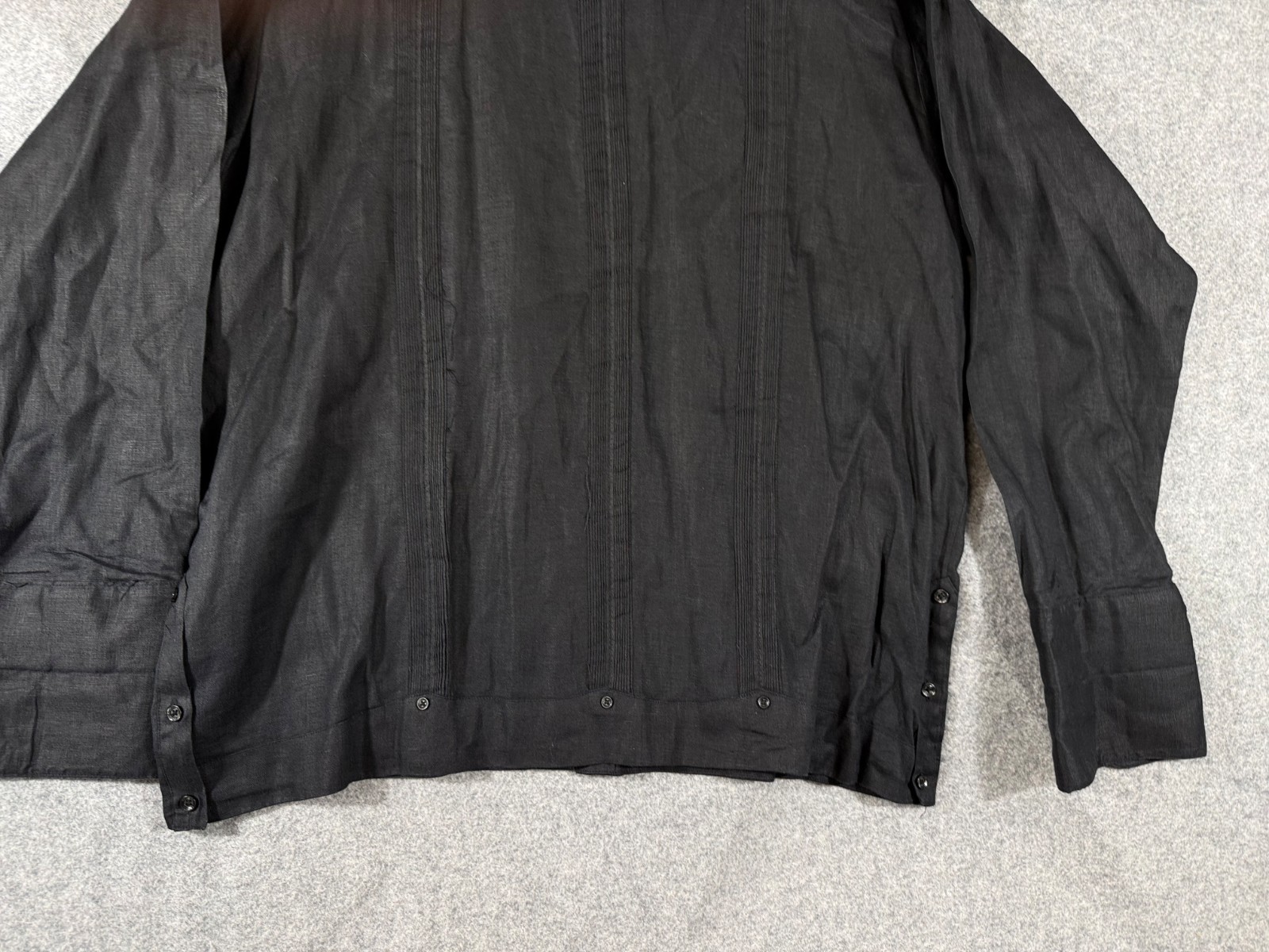 Mojito Signature Co. Guayabera Wedding Shirt Mens XL Black Linen French Cuffs