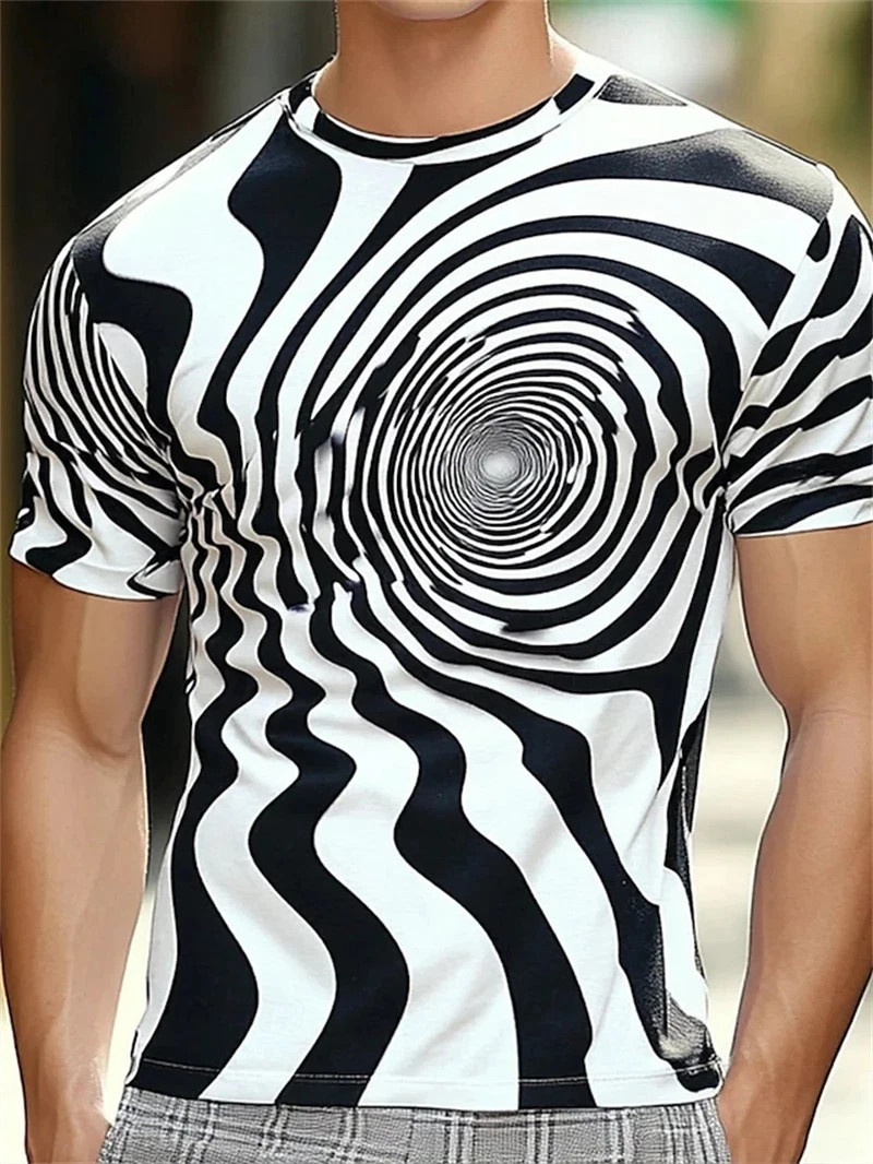 Funny Optical Illusion Graphic T Shirt For Men 3D Printed Art Abstract.