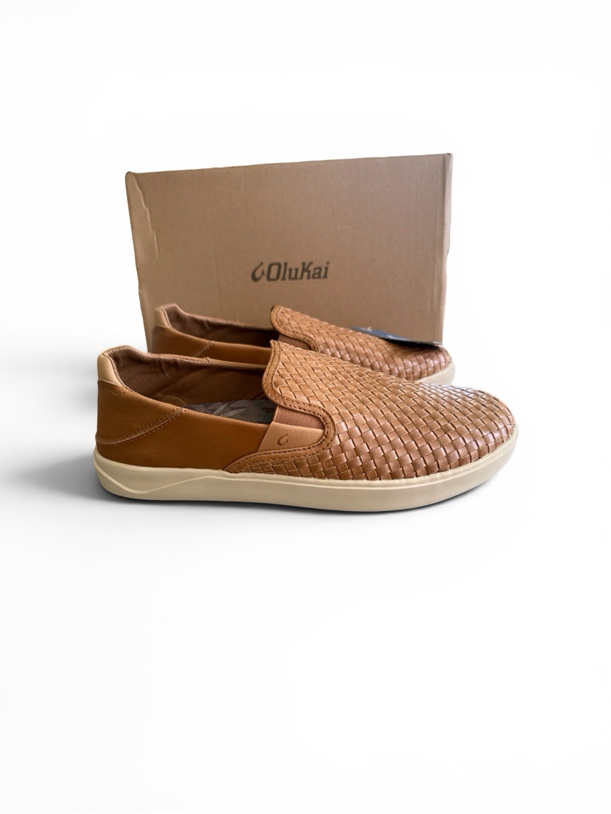 Olukai Lae‘ahi Lauhala Woven Leather Slip On Shoes Fox Brown 10486-FXFX Sz11.5