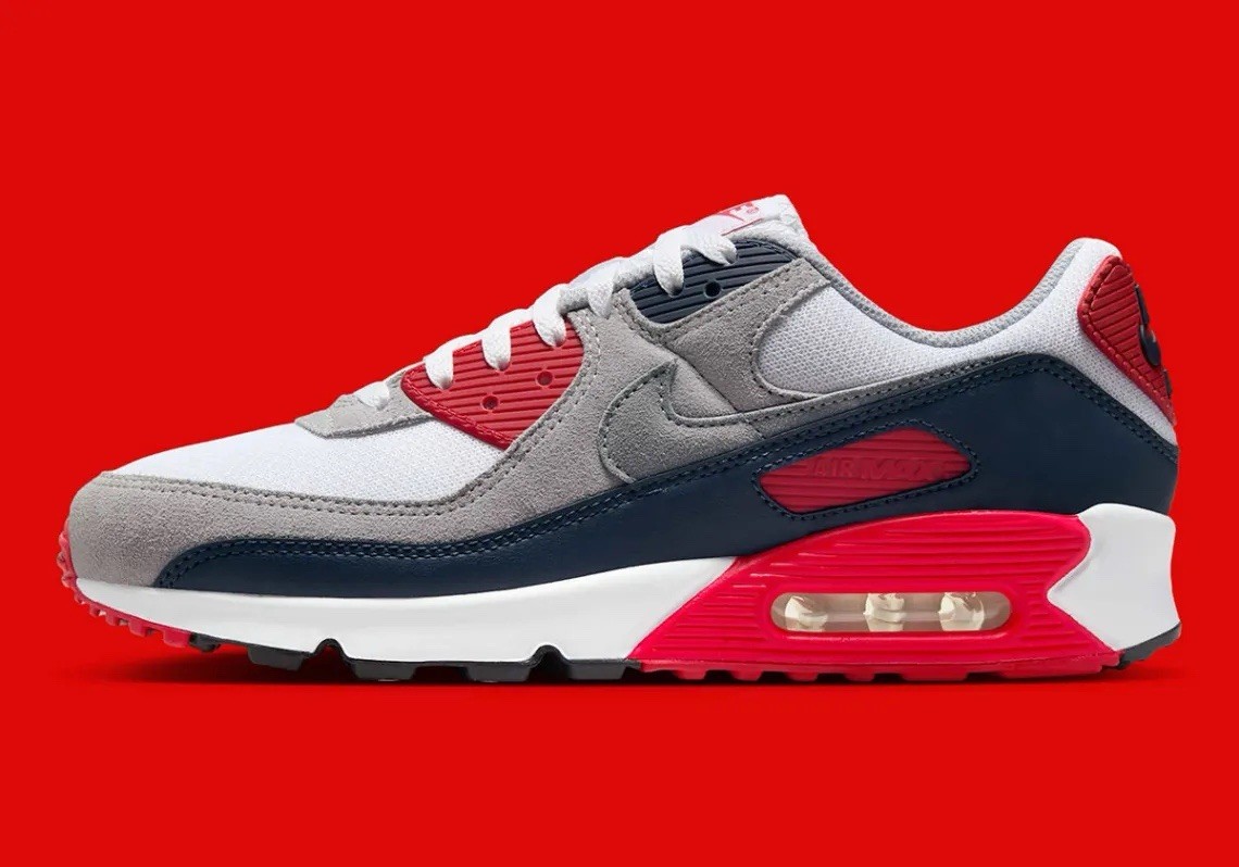 Nike Air Max 90 Cool Grey University Red USA Running Shoes DM0029-117 Men’s NEW