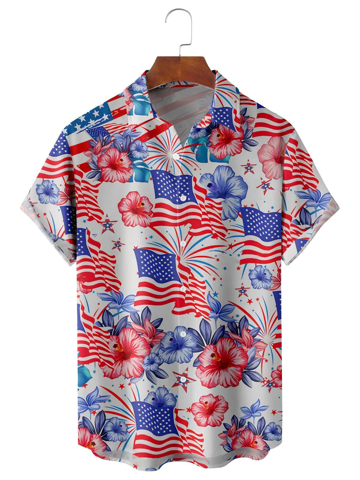American Flag Flower Casual Trendy Hawaiian Shirt, 4Th Of July Trendy Hawaiian