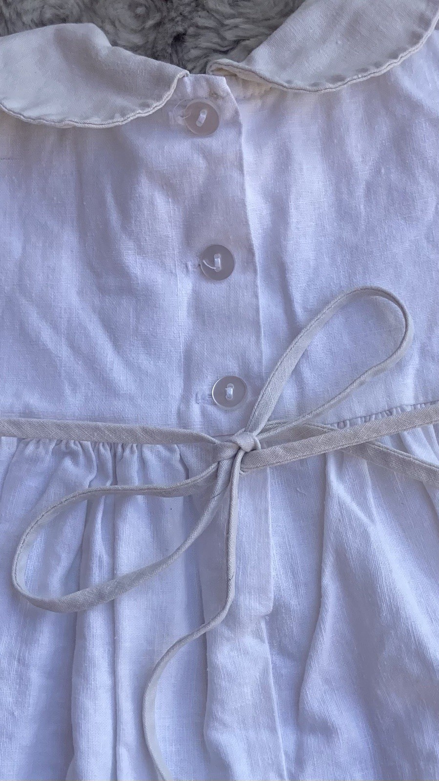 Vintage Jo Lene White Linen Blend Toddler Dress 2T Peter Pan Collar/Puff Sleeve