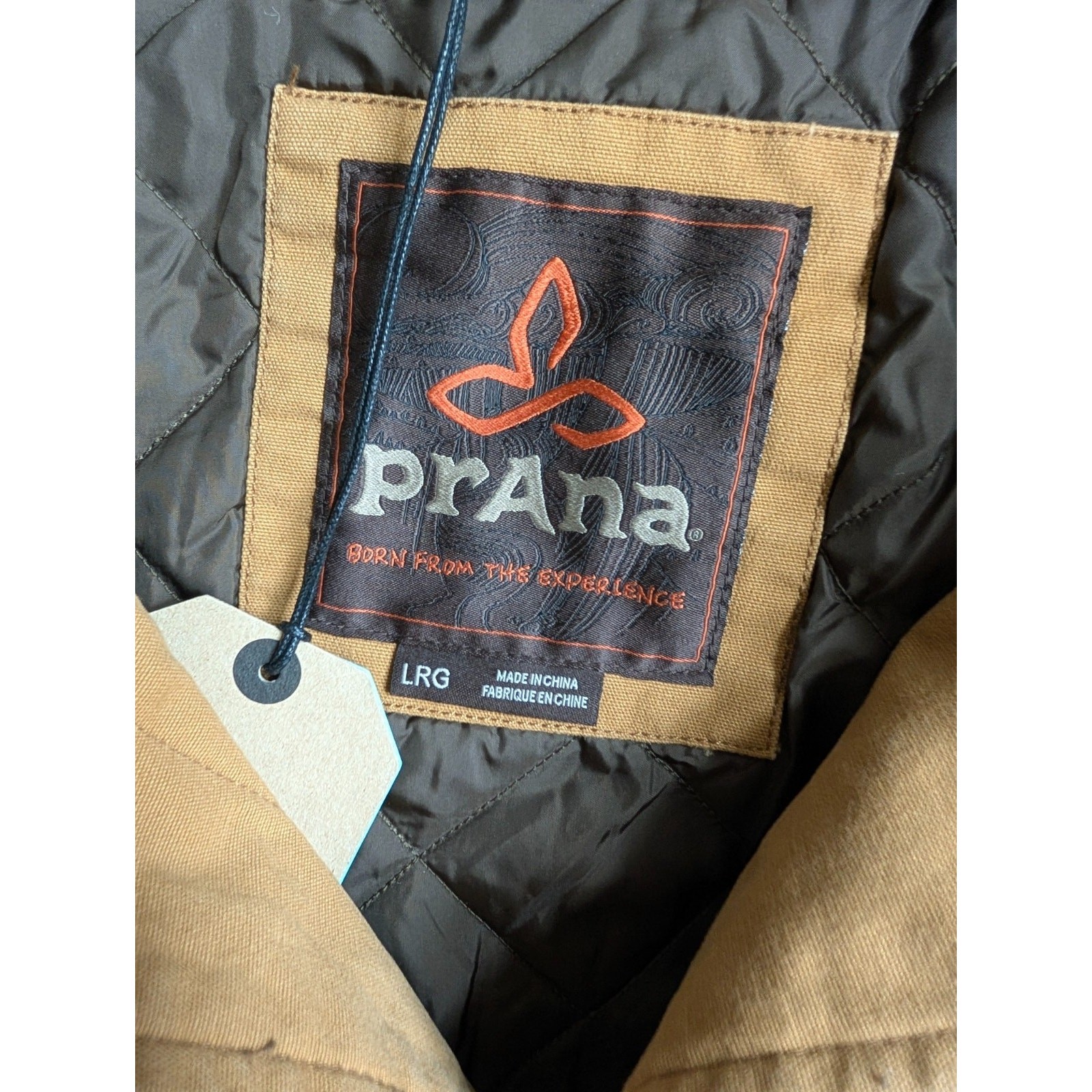 prAna Trembly Insulated Jacket Mens Large Tan Canvas Quilted Lined Button Front
