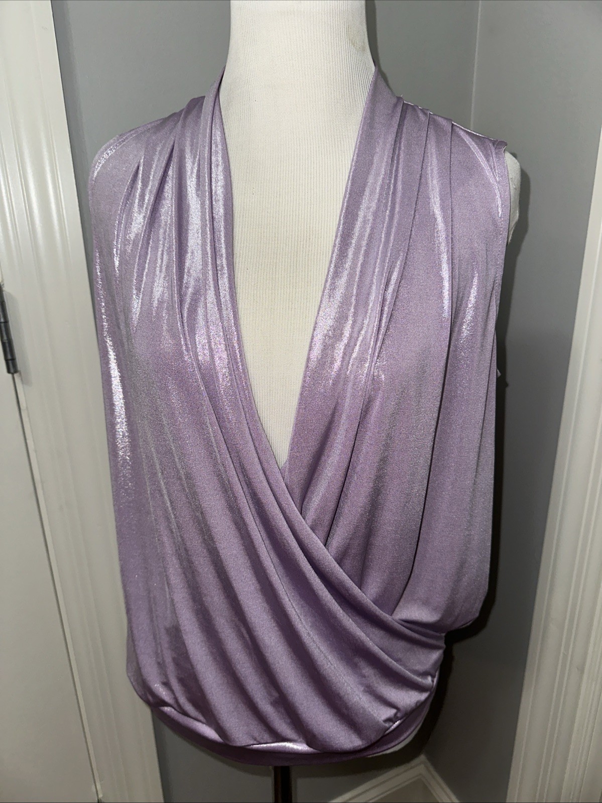 Lavender Shimmery Purple Metallic Sexy Low Cut Shirt M