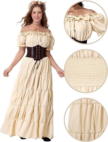 Spooktacular Creations 5Pcs Halloween Renaissance Medieval Dress Costume Women,