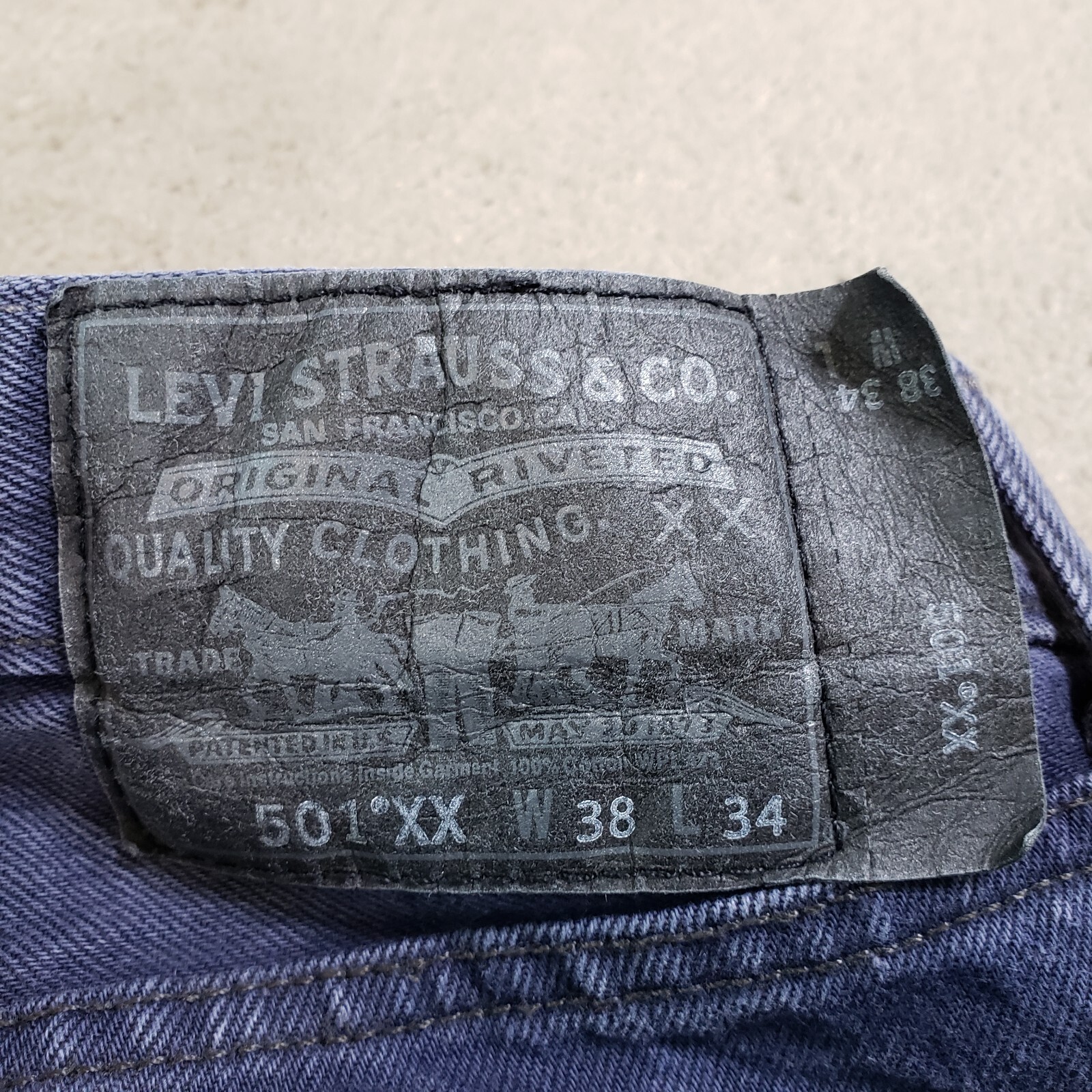Levi 501 XX Mens Jeans Acid Wash 38×34 (REALLY 36×31) Shrink-To-Fit Straight Y2K