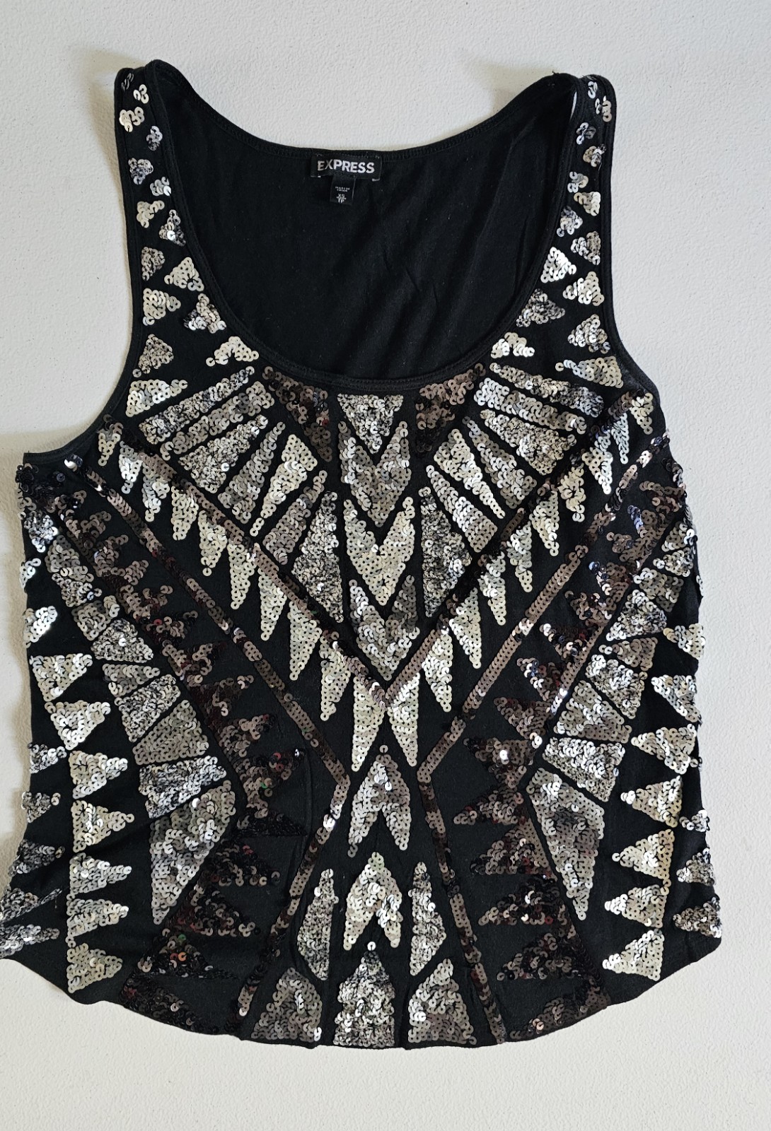 Express Womens XS Black Silver Sequin Racerback Tank Top