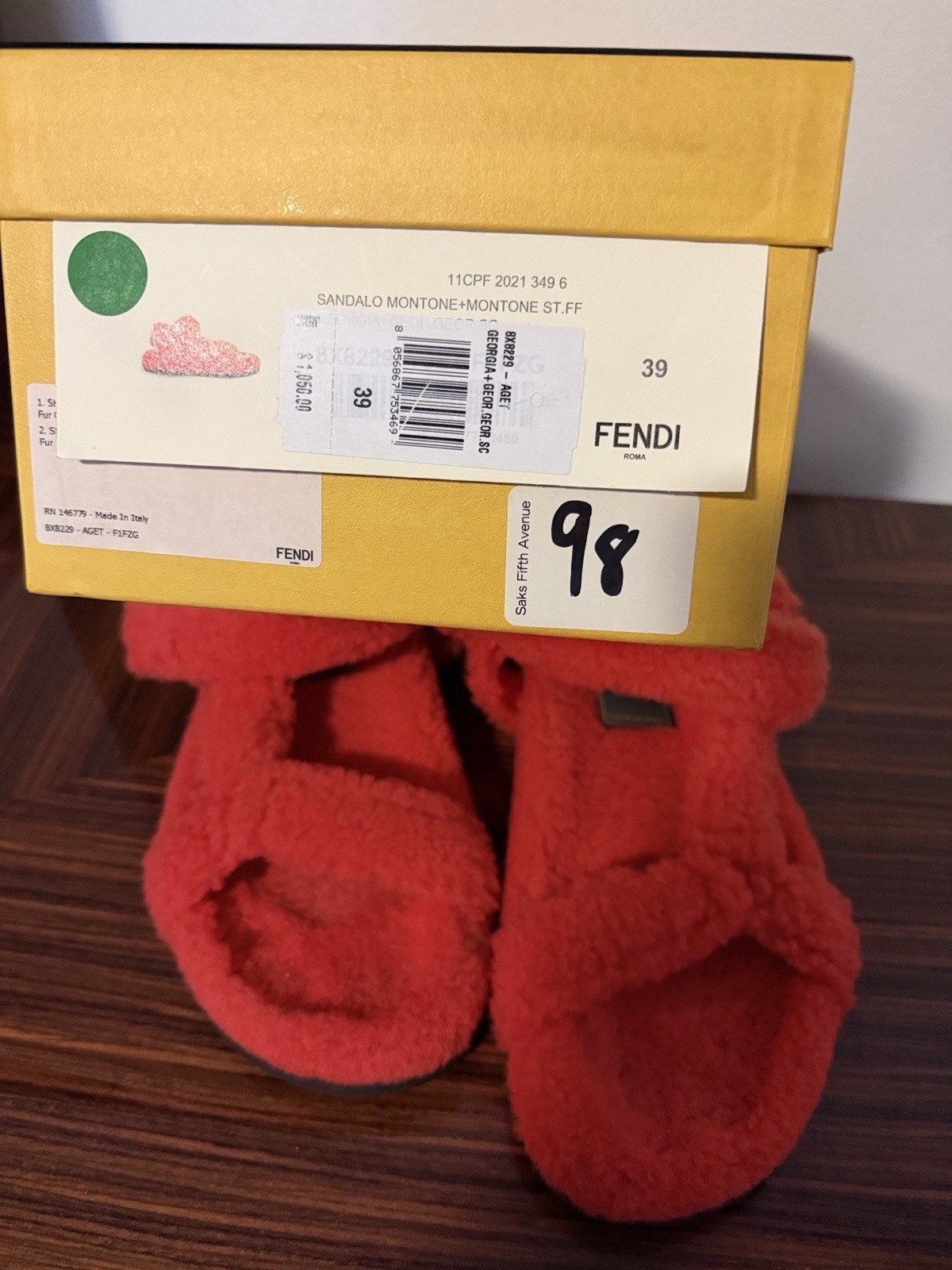 Fendi Shearling FF Feel Sandals Georgia Scuro Sz 39 $1050 Price Drop!