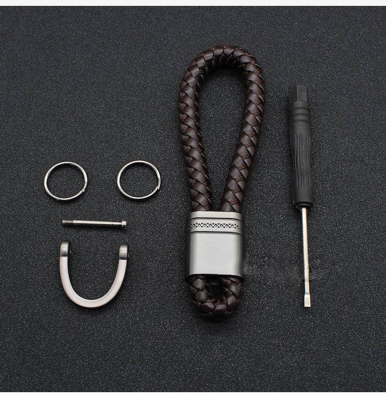 Hand Woven Leather Loop Horseshoe D Buckle Car Keychain Keyring Fob Holder Car