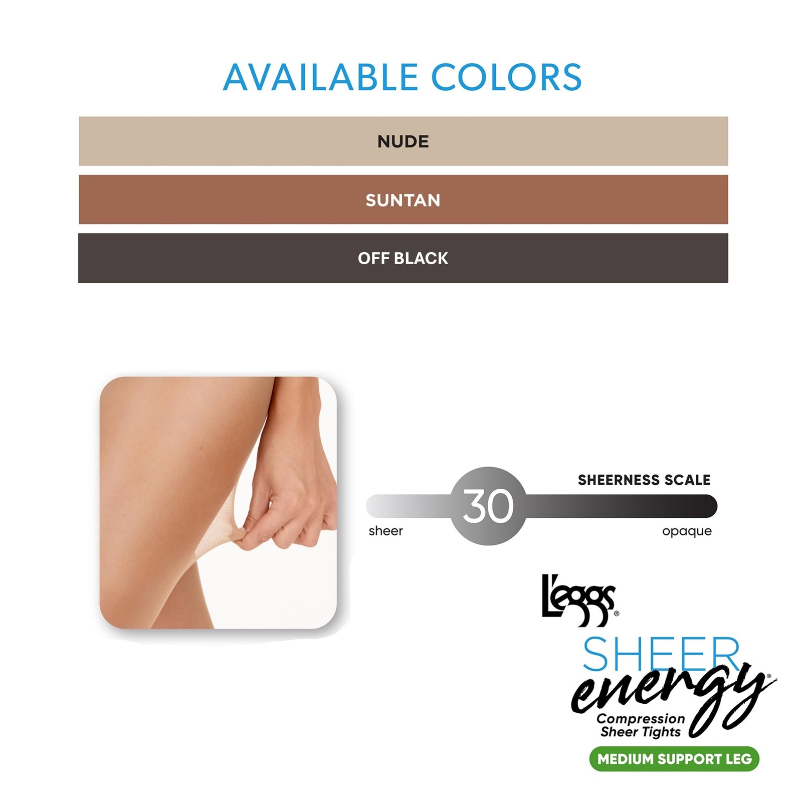 L’eggs Sheer Energy Medium Support Women’s Compression Tights, Control Top,