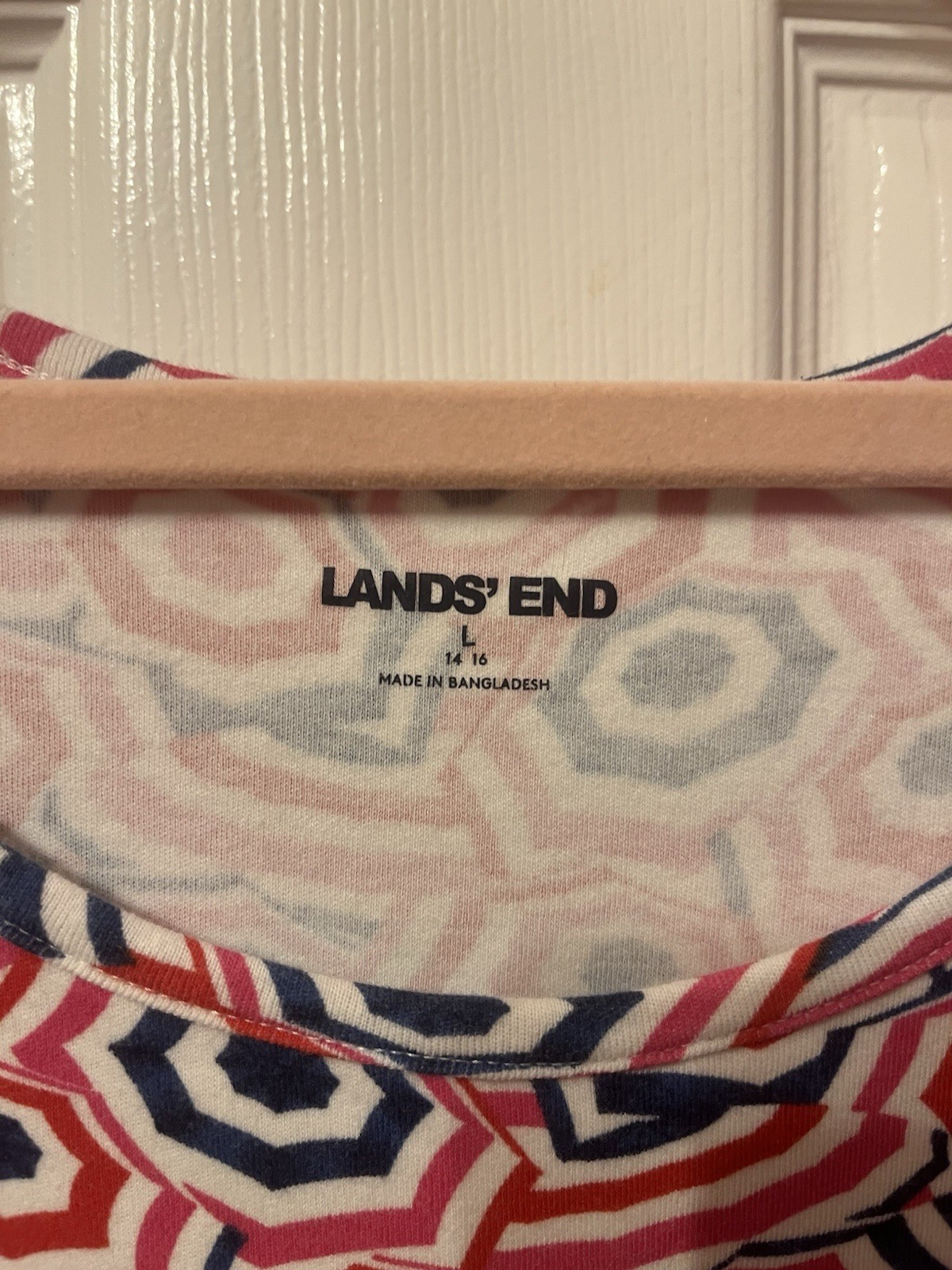 Lands’ End Women’s L Red/White/Blue Cotton Knit Scoop Neck Geometric Tank