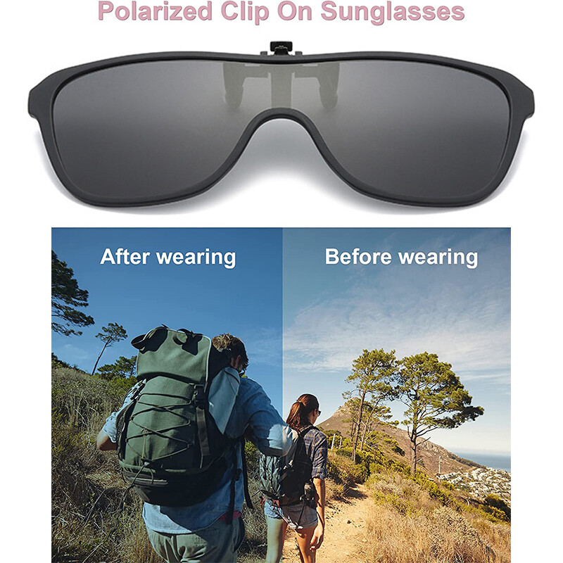 Polarized Clip On Sunglasses One Piece Over Prescription Glasses UV Protection