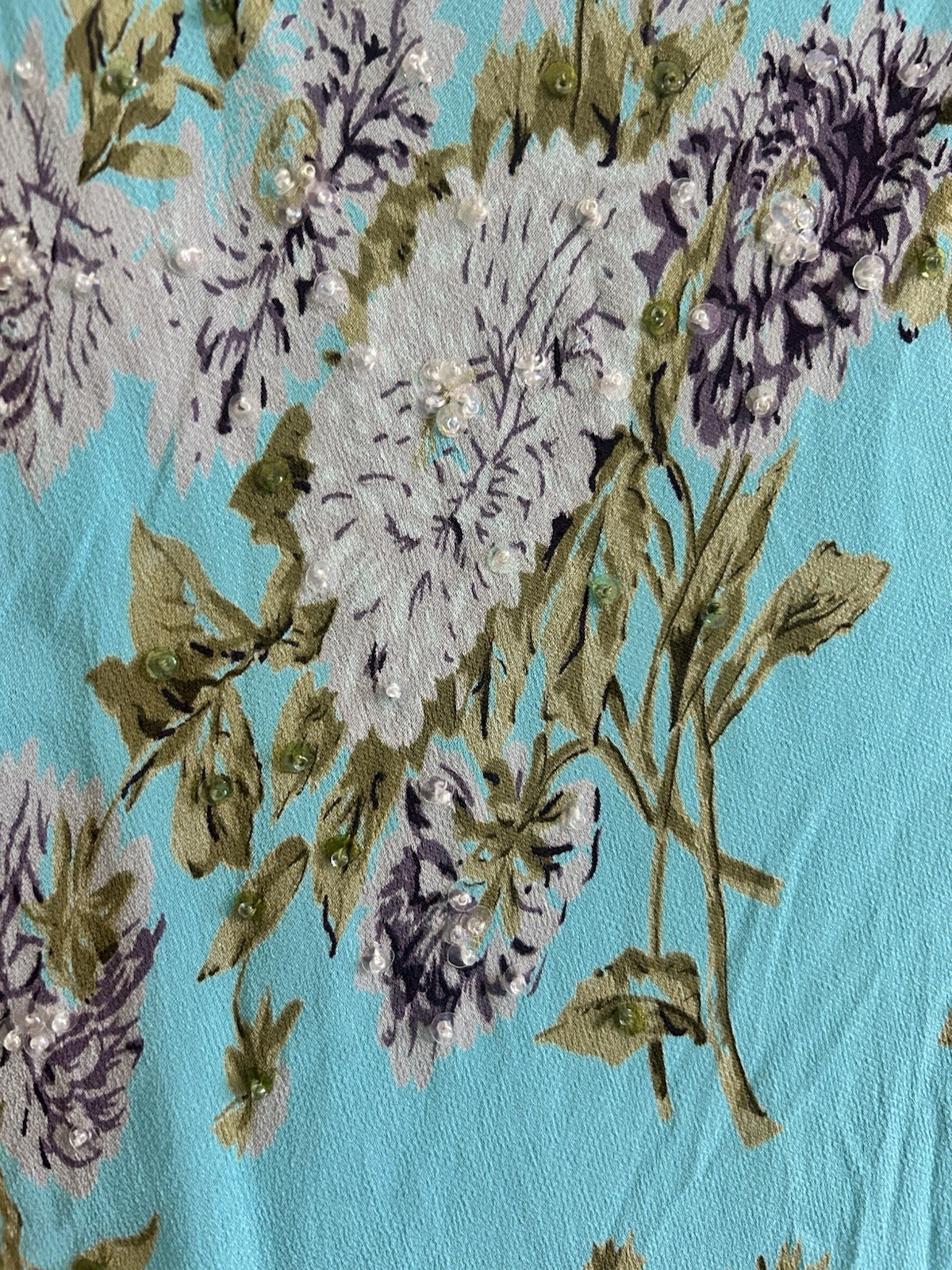 Vintage Y2K 90s Beaded Silk Bias Cut Floral Dress Long