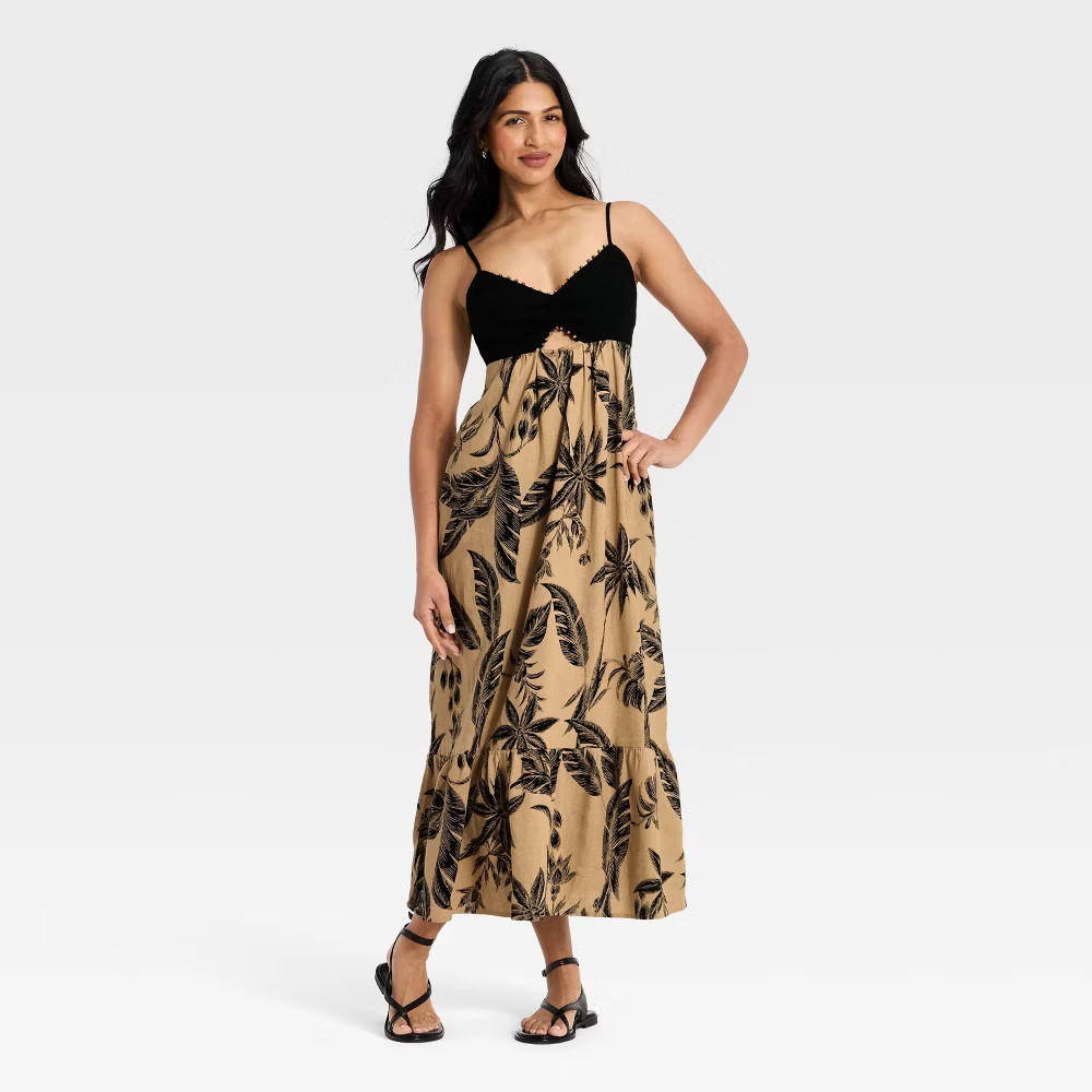Women Beaded Strap Printed Maxi Dress – A New Day Black M