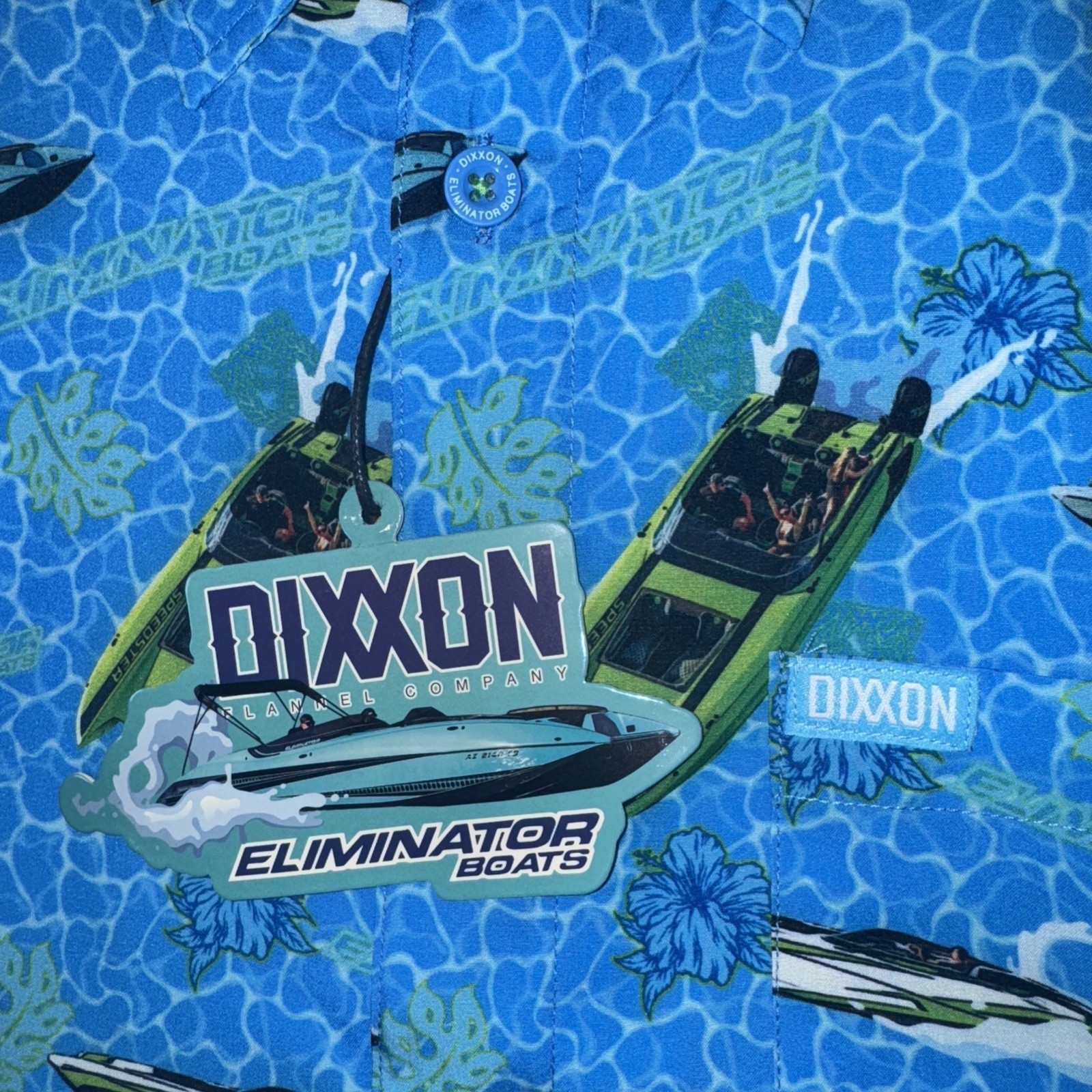 Dixxon X Eliminator Boats Men Party Shirt Short Sleeve Button Up Stretch XL NEW