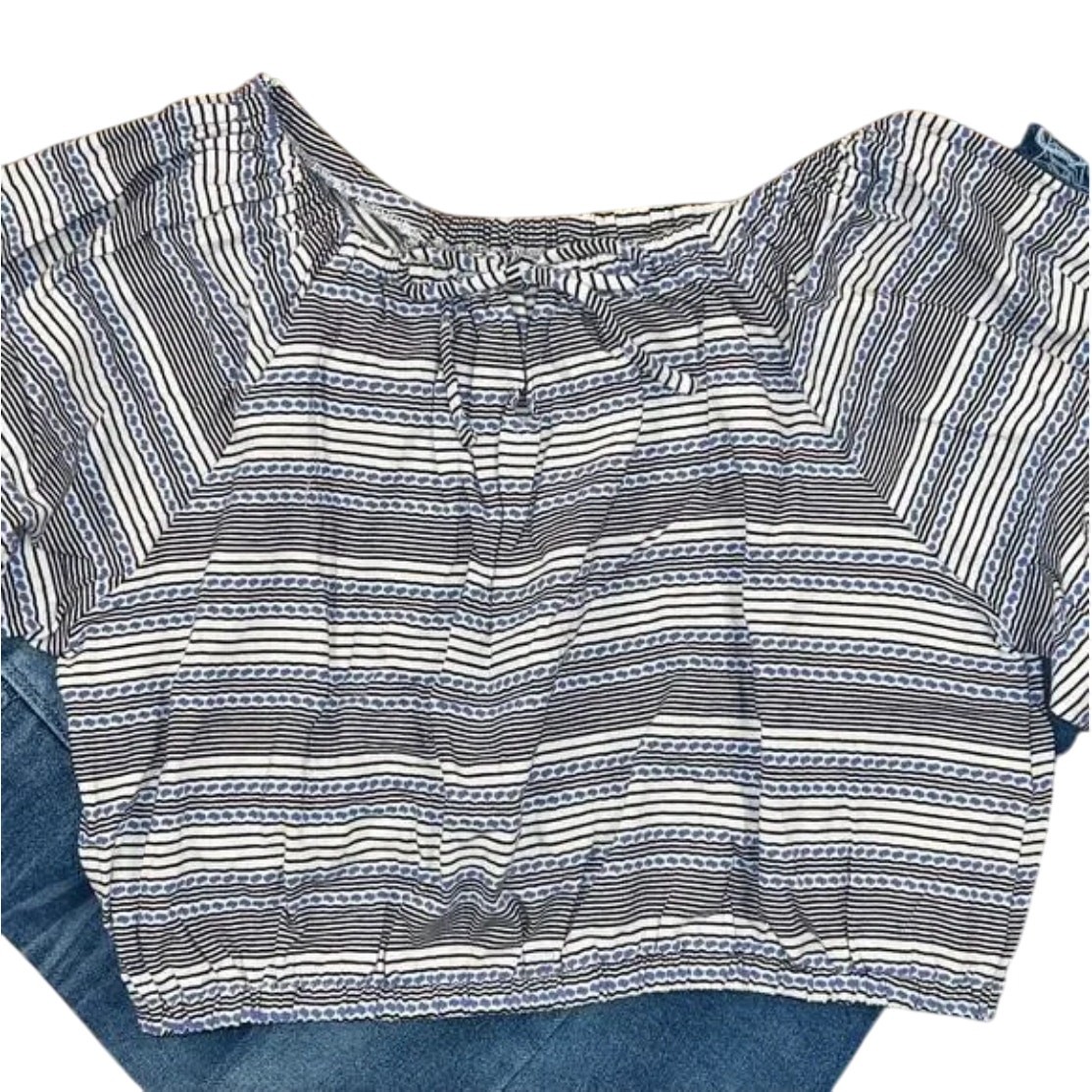 NWT Madewell Tranquil Blue Stripe Jacquard Keyhole Crop Top – SIZE L