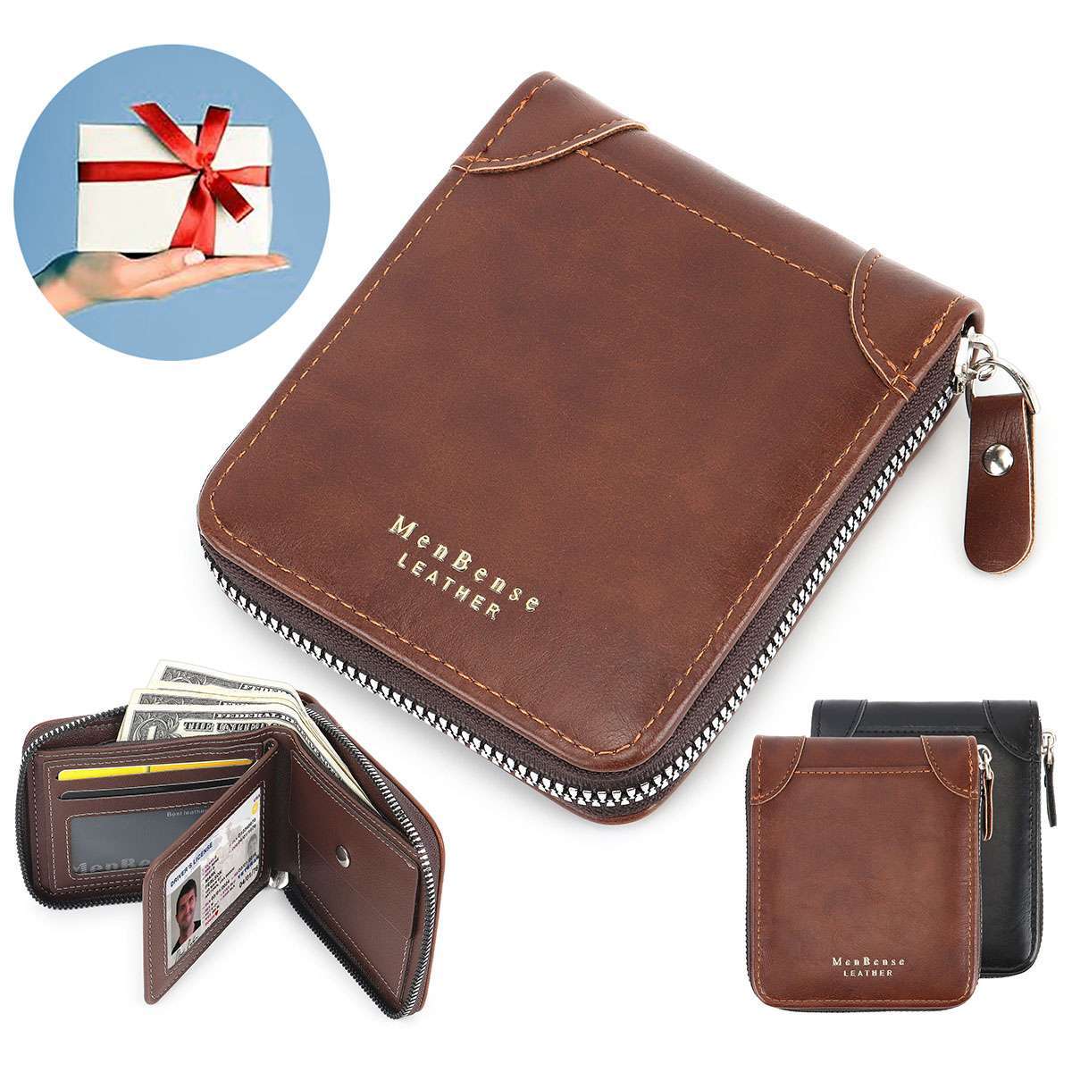 Mens RFID Blocking Leather Wallet Credit Card ID Holder Zipper Purse Waterproof