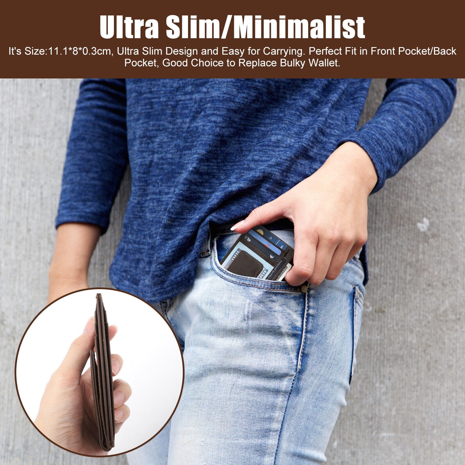 Men Leather Magnetic Front Pocket Wallet Money Clip Slim ID Credit Card Holder