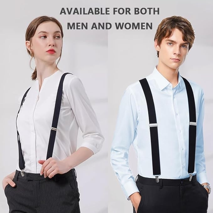 Mens Suspenders Adjustable Braces 4 Strong Metal Clips Elastic X Back Heavy Duty