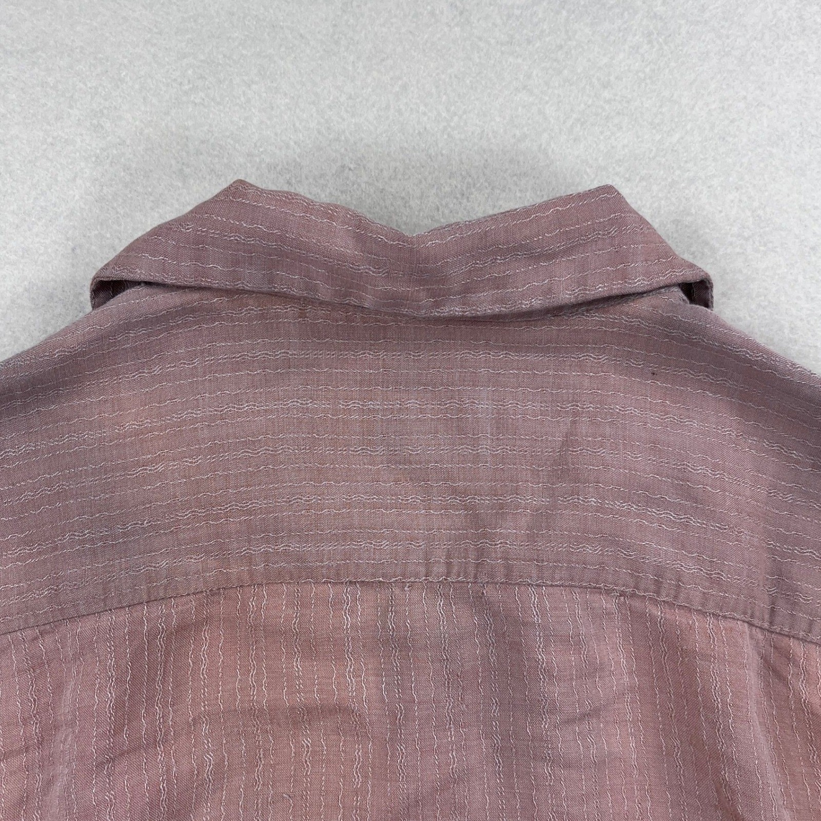 Vintage 50s 60s Wings Mauve Wavy Rayon Gab? Stripe Button Up Shirt XL Patched