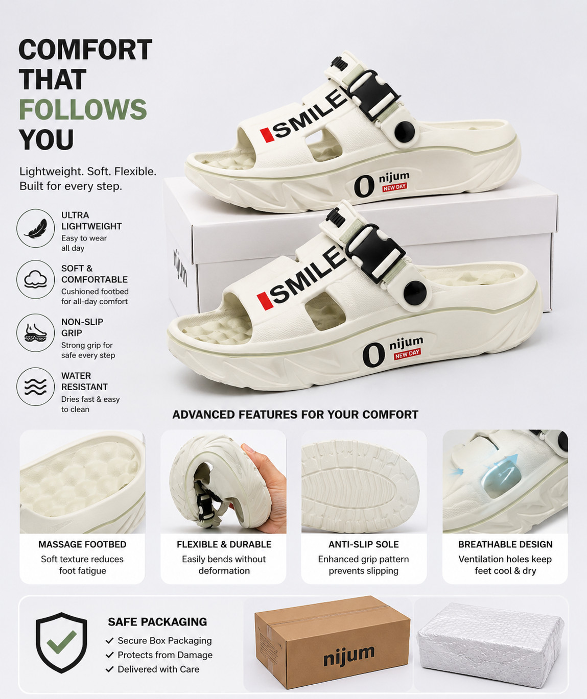Men’s EVA Massage Slippers Arch Support Soft Anti Slip Indoor Outdoor Sandals