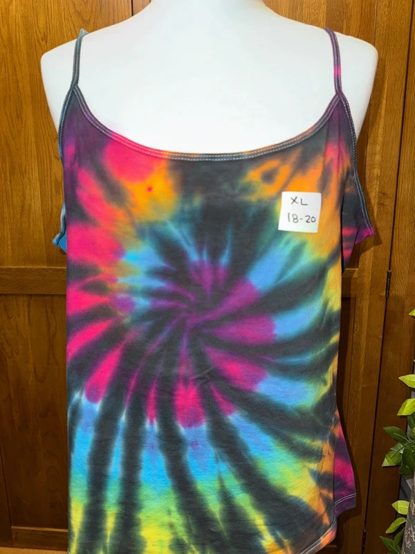 XL ladies tight fitting stretch rainbow swirl hand tie dye vest top