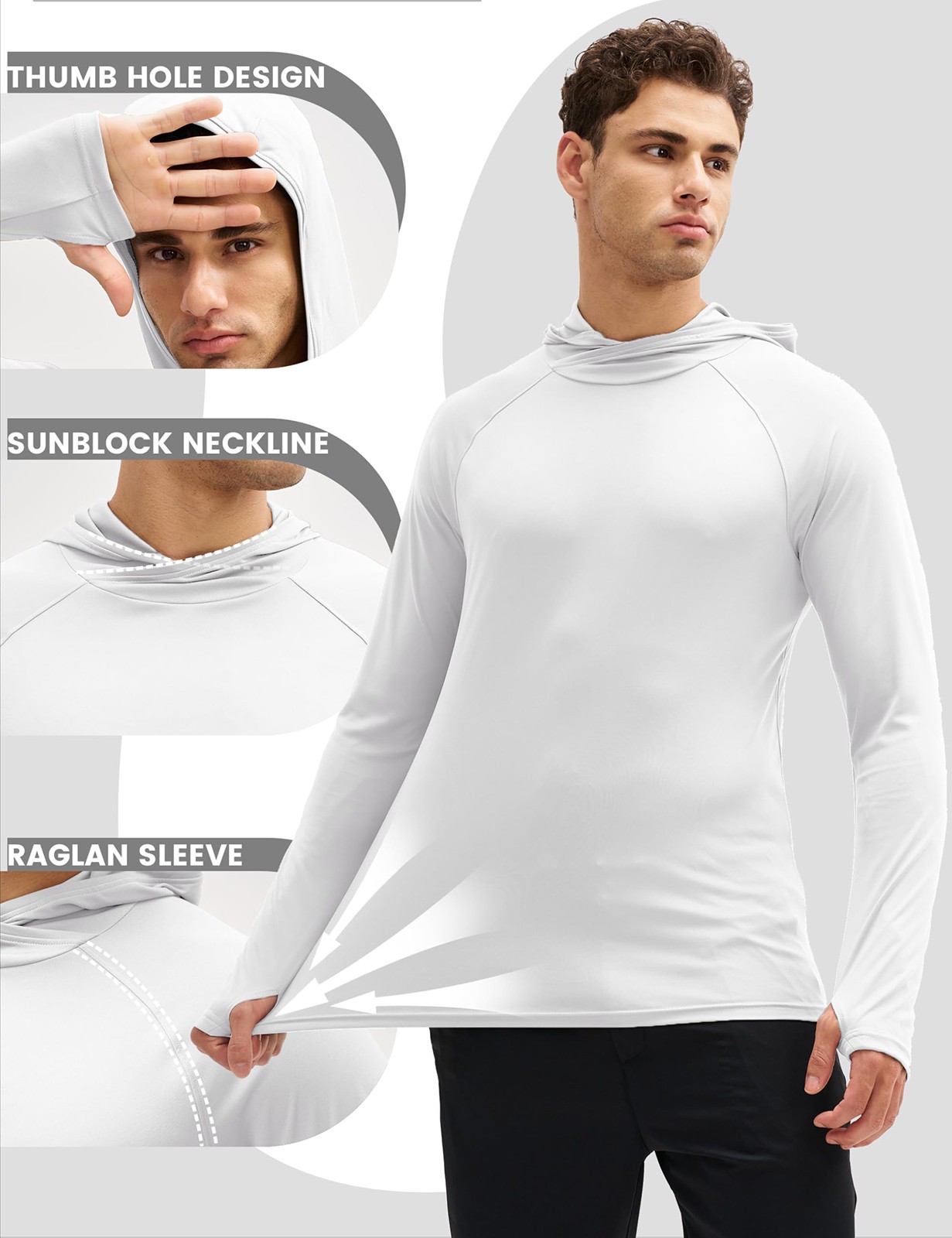 Men’s UPF 50+ Sun Protection Hoodies Quick Dry Long Sleeve Rash Guard T-Shirts