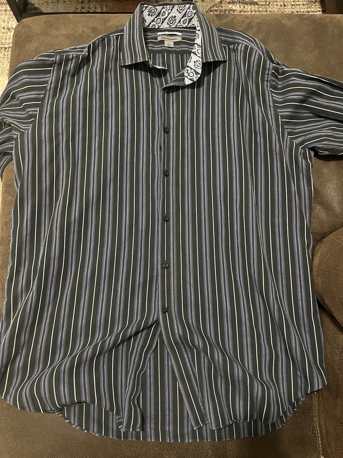 Johnston & Murphy Tailored Fit XL Blue/Gray Striped Dress Shirt