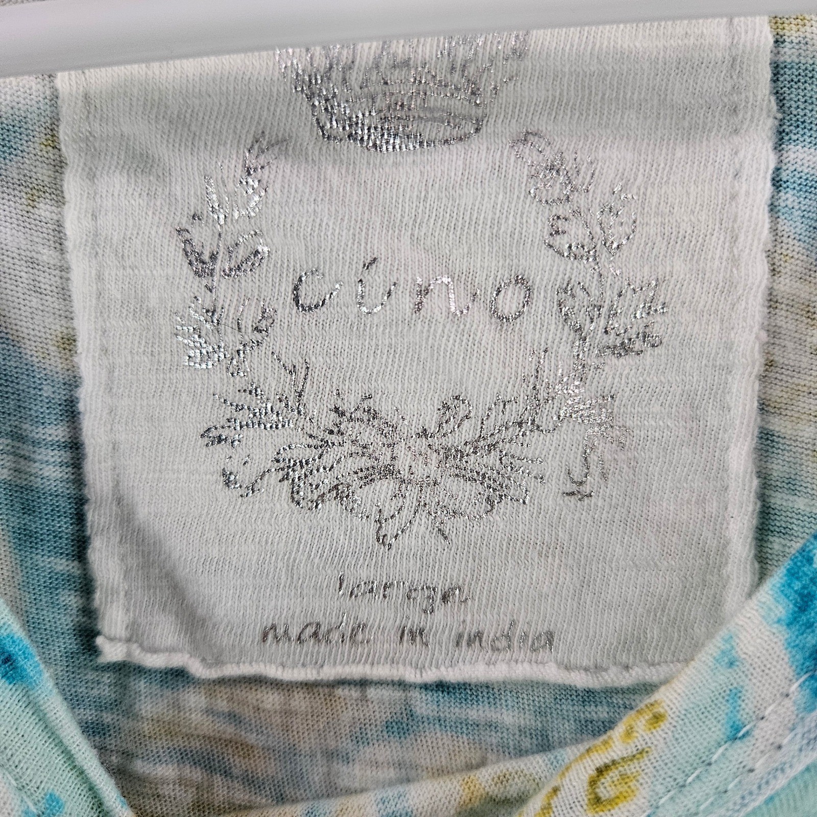 Cino Womens Blue Yellow Floral Paisley 100% Cotton Long Sleeve Top Large