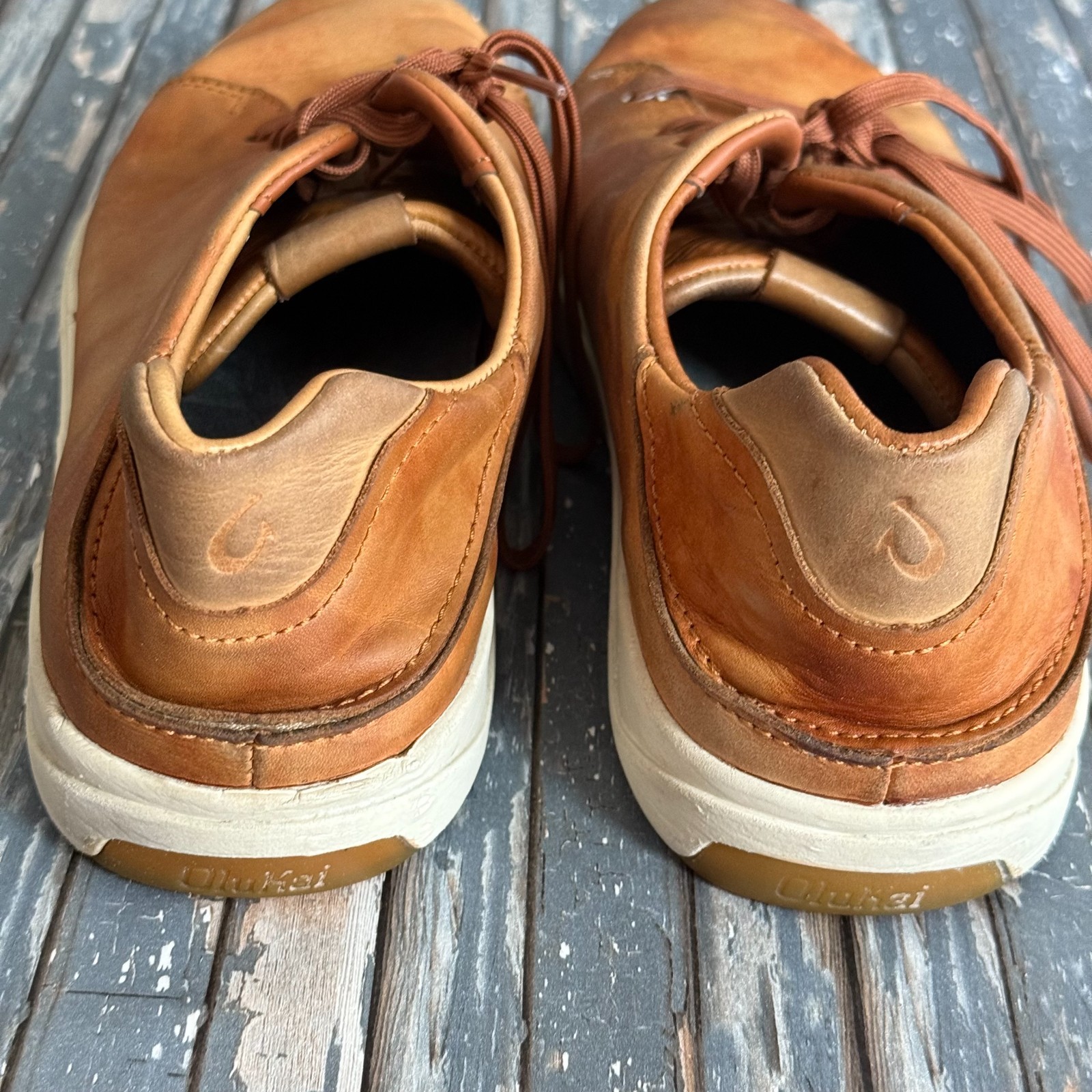Olukai Mens Lae Ahi Li Ili Shoes 11 Brown Leather Sneakers Lace Up Comfort