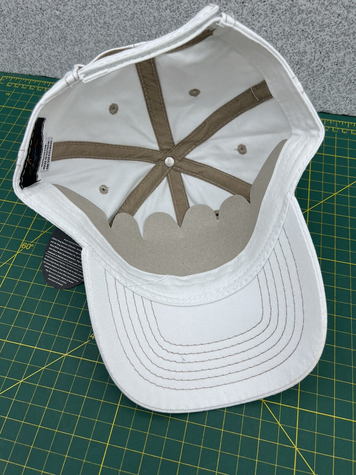 Greg Norman Beige w/ Tan Stitching Embroidered Shark Logo Golf Hat Cap – New!