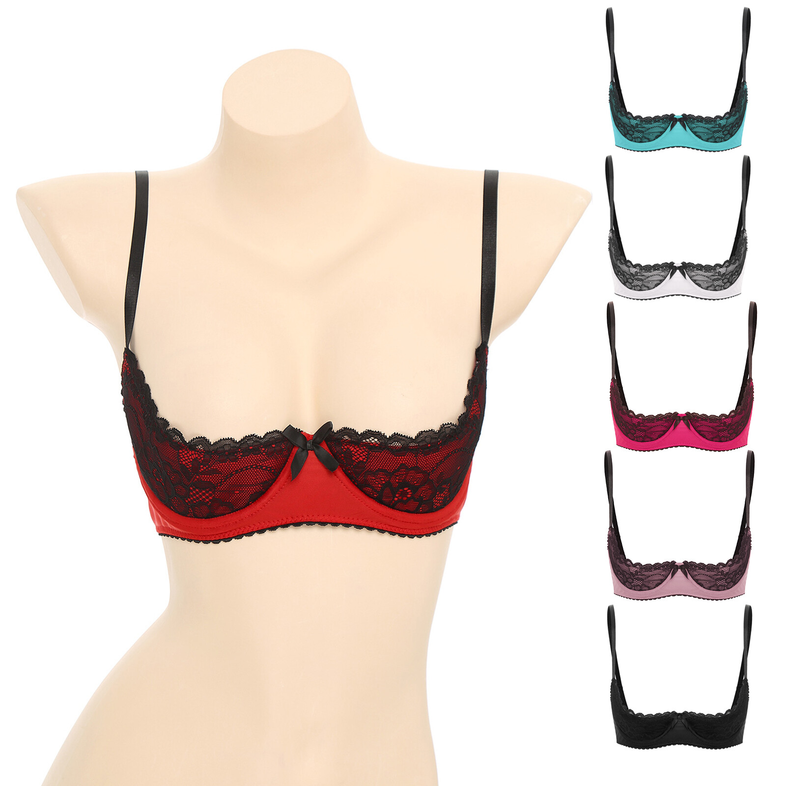 Women’s Lace Underwire Half Cup Lace Push Up Balconette Bra Shelf Bras Lingerie