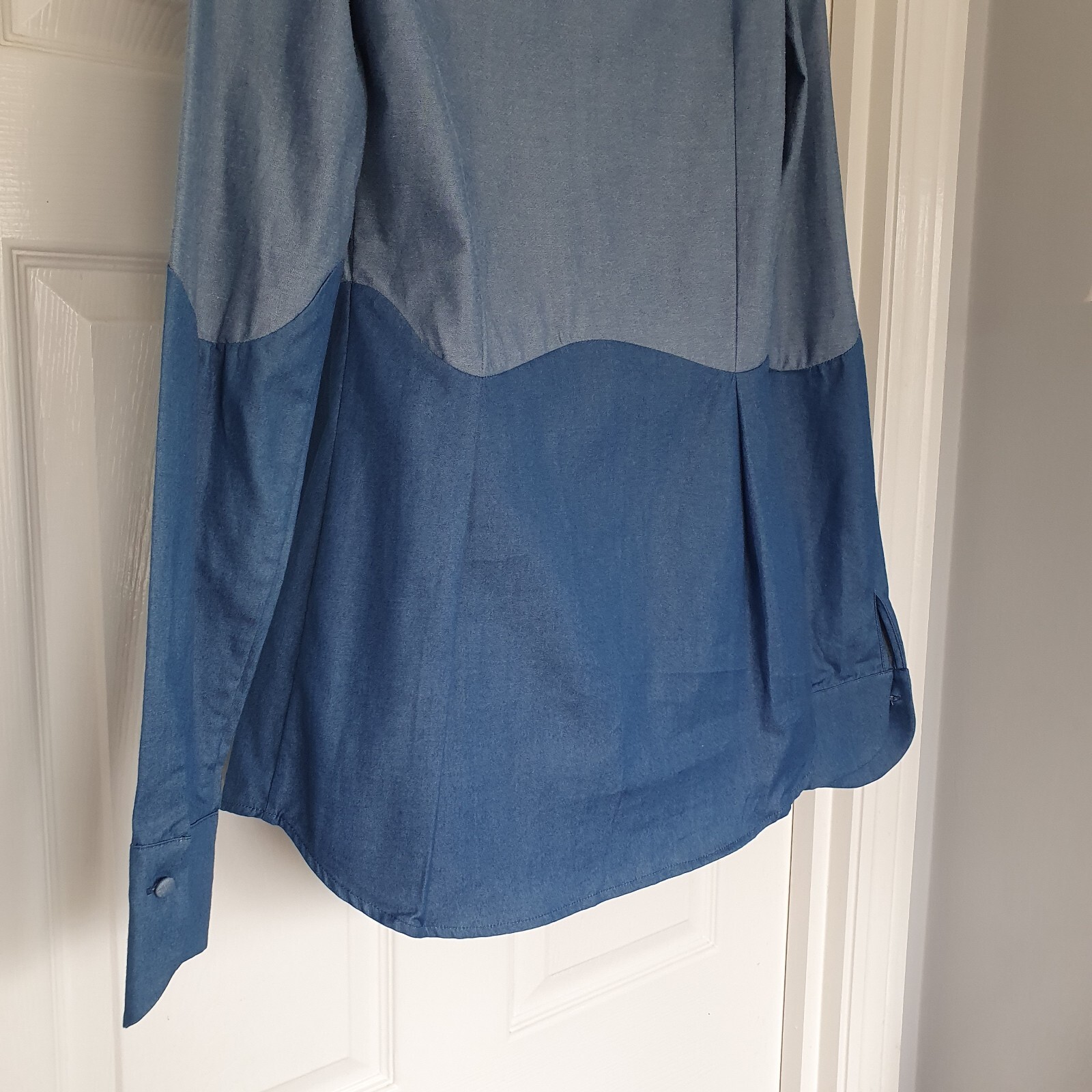 Deborah Lyons Tunic Shirt Blue Long Sleeves Size 10 Cotton Made In England