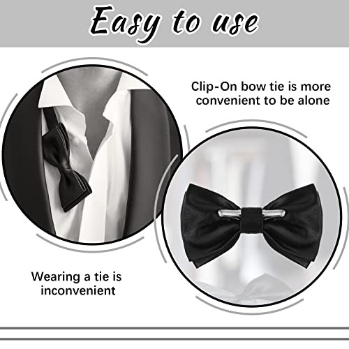 Geyoga 2 Packs Clip on Bow Ties for Men Solid Bow Tie for Costume Wedding