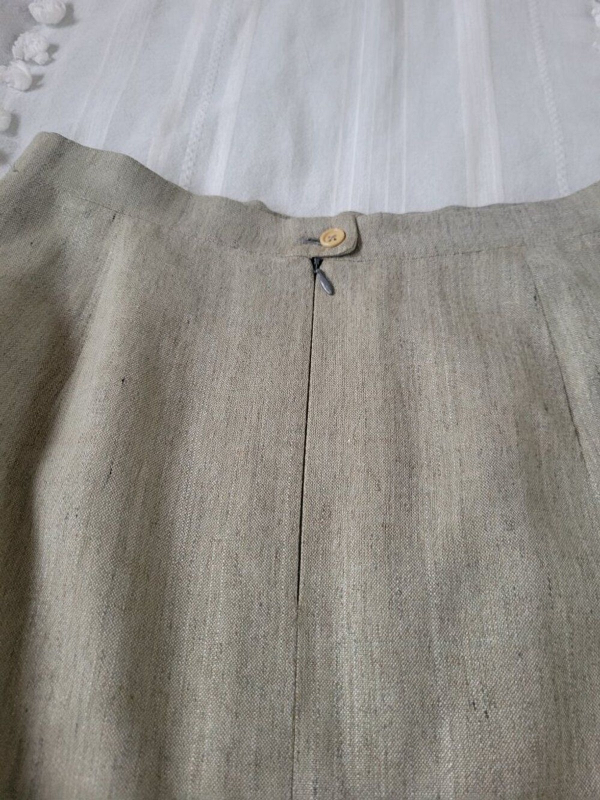 Burberry London Linen Pencil Skirt Sage Khaki Italy Quiet Luxury Capsule IT 48