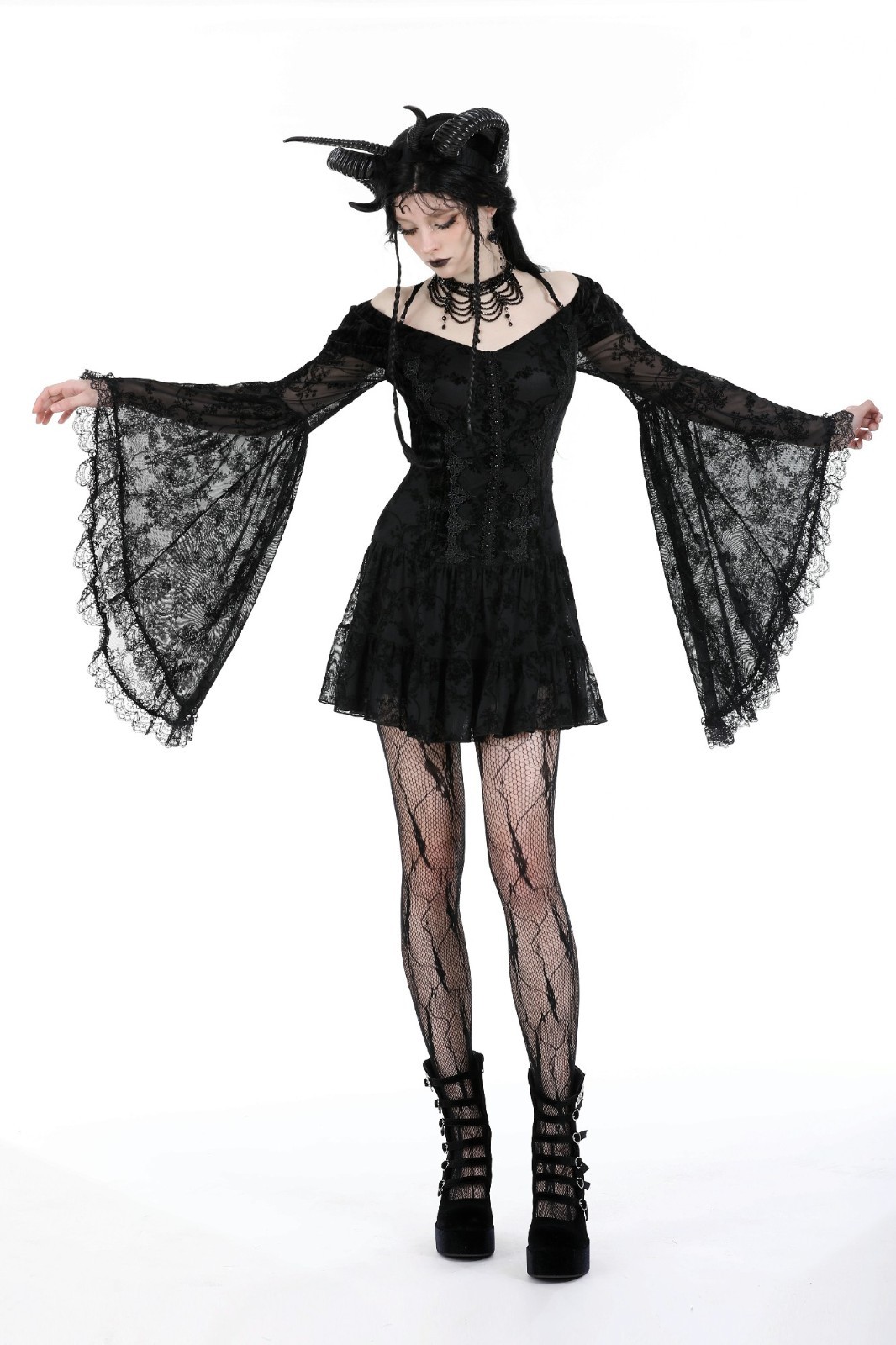 Dark In Love Gothic Victorian Dark Fairycore Black Rose Fairy Lace Mini Dress L