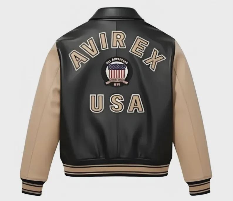 Men’s Avirex Real Leather Bomber Jacket cowhide Leather Embroidery Streetwear