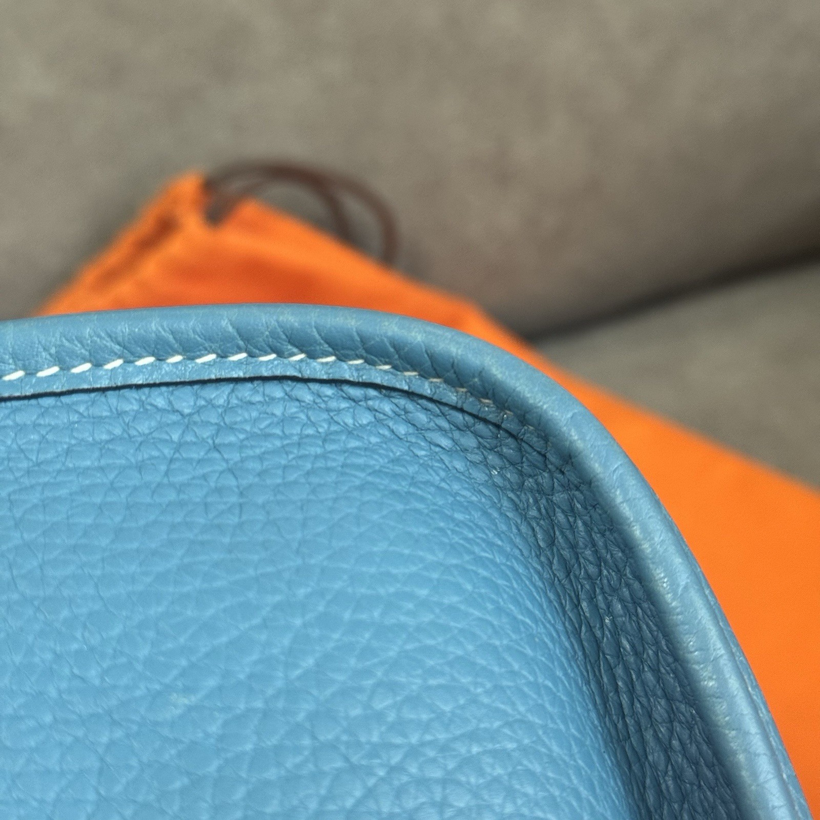 HERMES Evelyne PM Taurillon Clemence Blue Jean Crossbody Bag