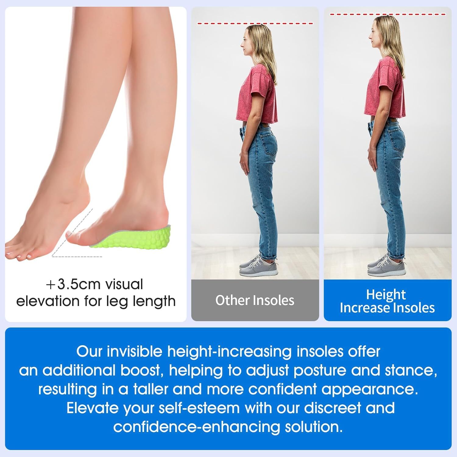 Gel Shoe Insole Invisible Height Increase Heel Lift Taller Insert Pad Silicone