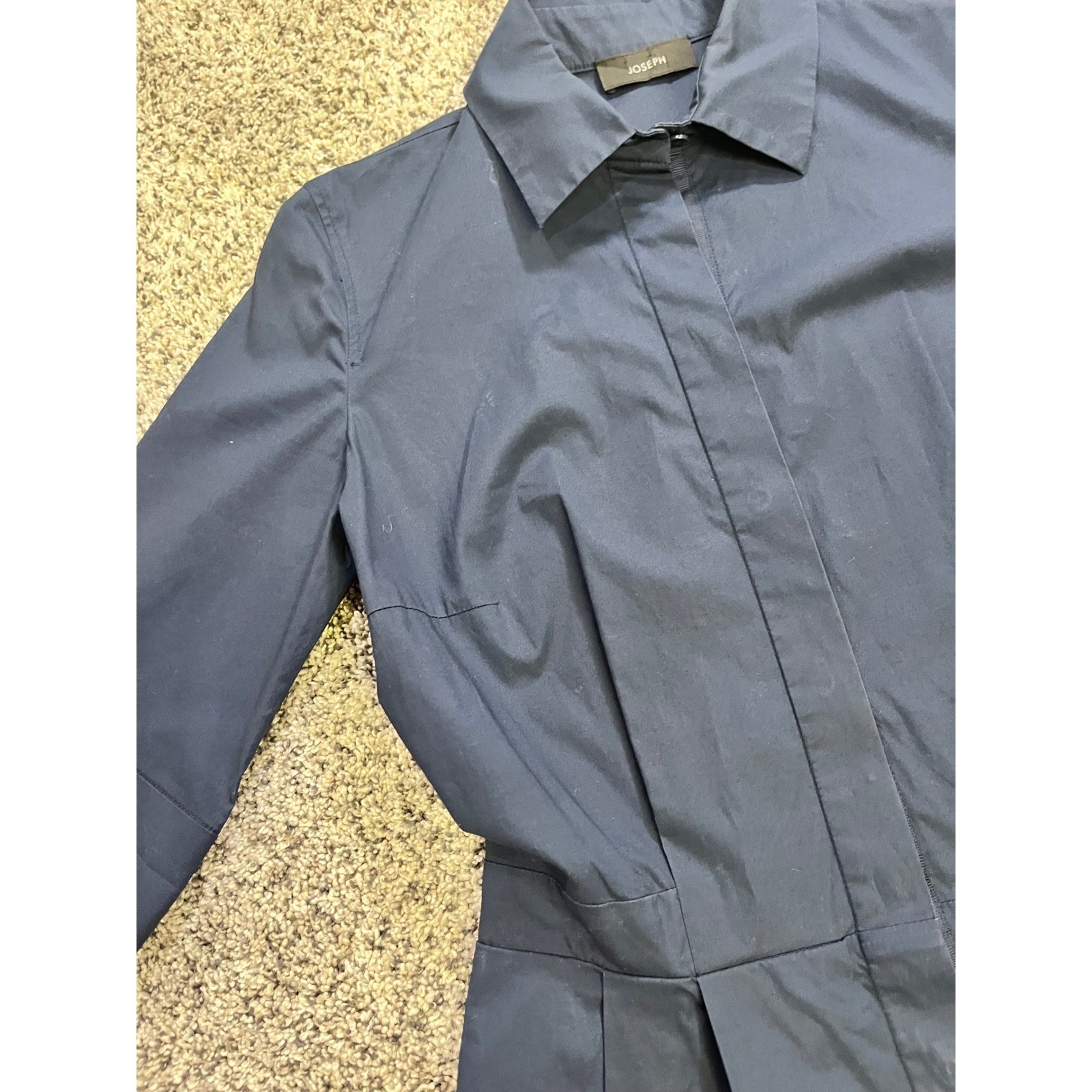 JOSEPH Poplin Midi Shirt Dress Womens 36 Small Navy Preppy Pleated Minimalist