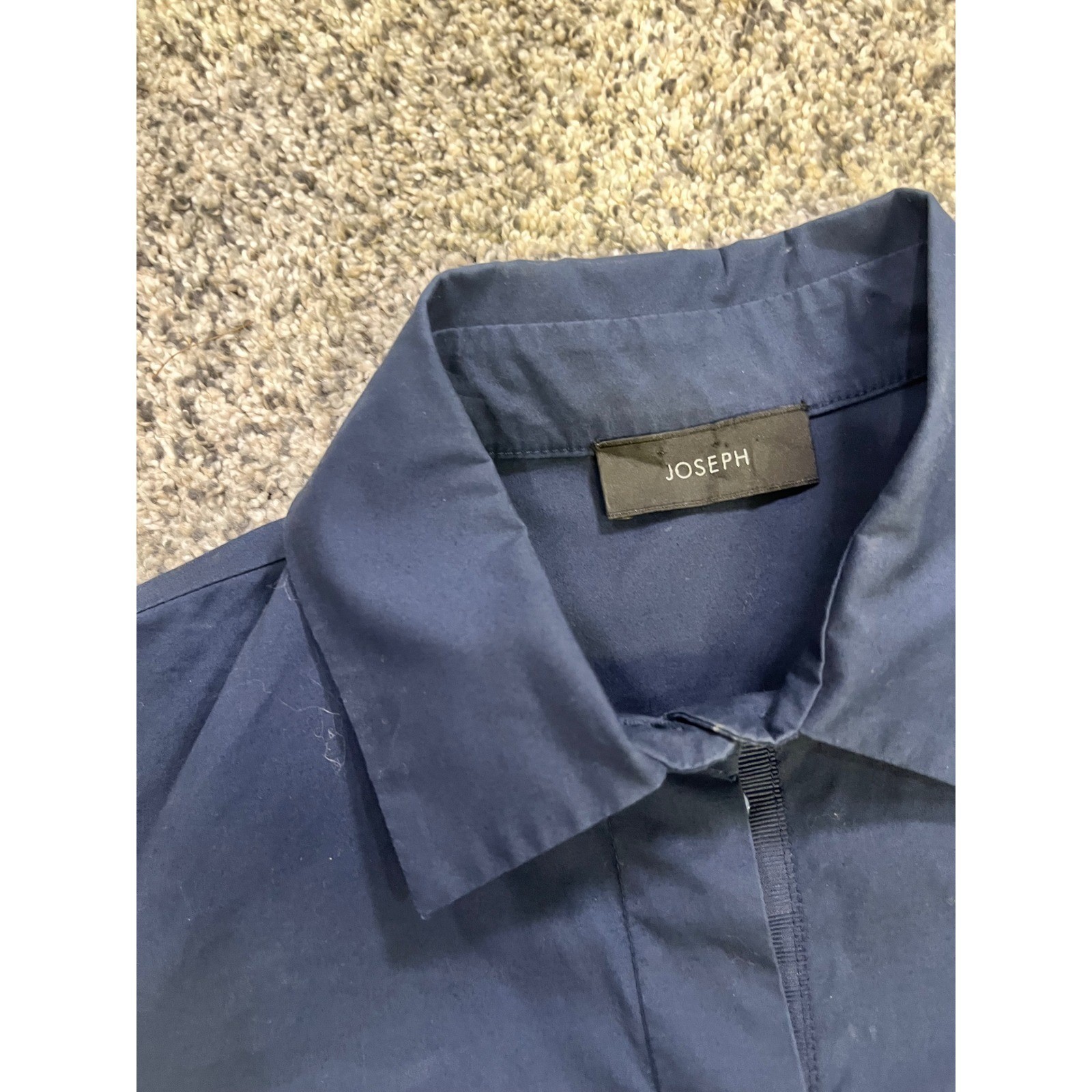 JOSEPH Poplin Midi Shirt Dress Womens 36 Small Navy Preppy Pleated Minimalist