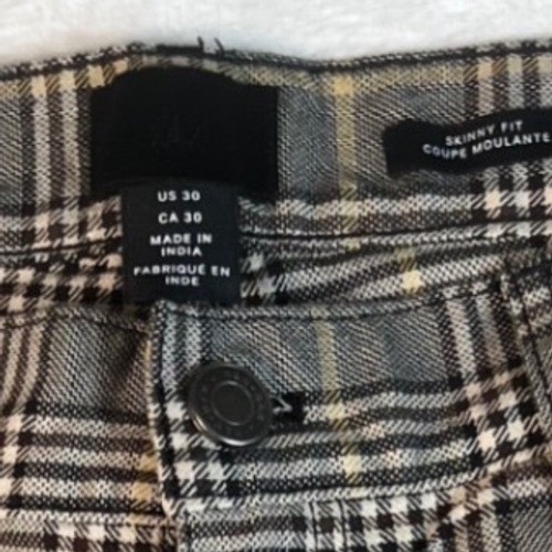 H&M Plaid Skinny Fit Pants Women US 30 Black Grey Yellow Checkered Preppy