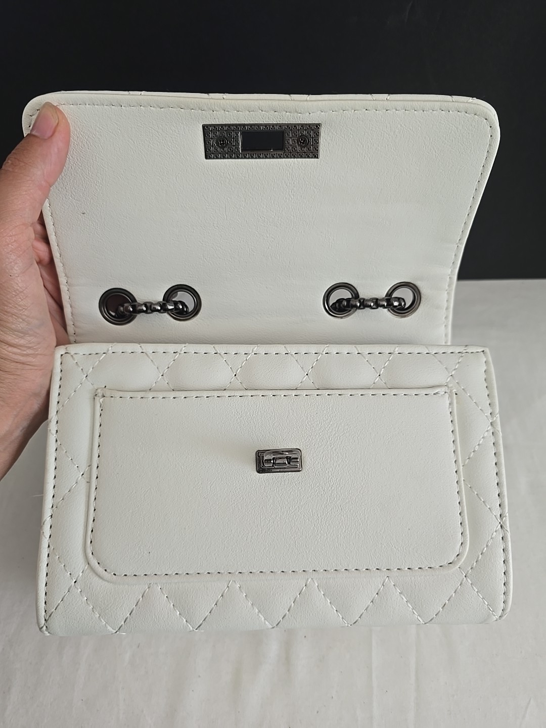 White Minimalist Fashion Quilt Diamond Lattice Square Bag Shoulder HandBag Purse