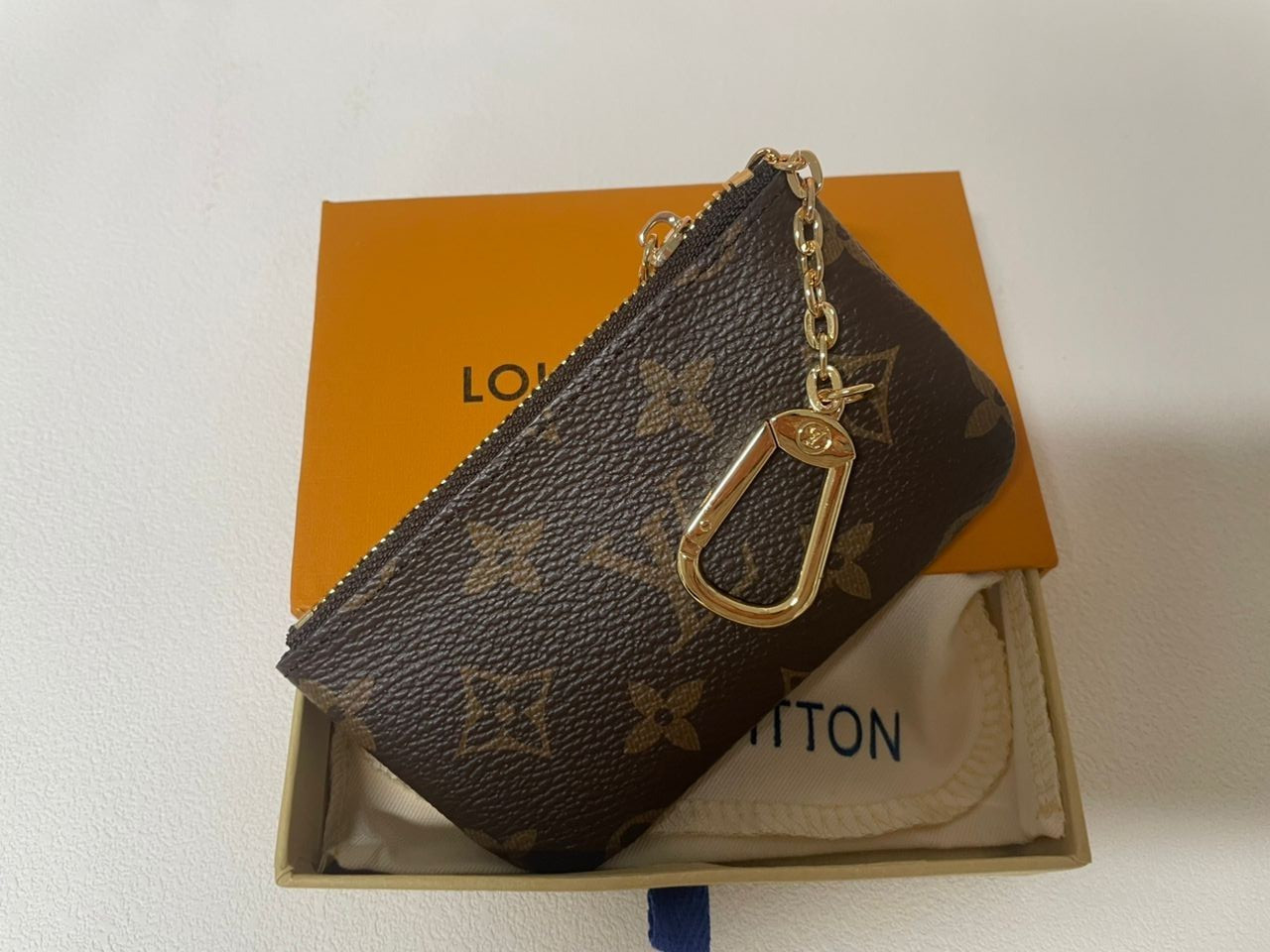 Authentic Louis Vuitton Monogram Key Pouch Pochette Cles Coin Purse W/Box & Bag